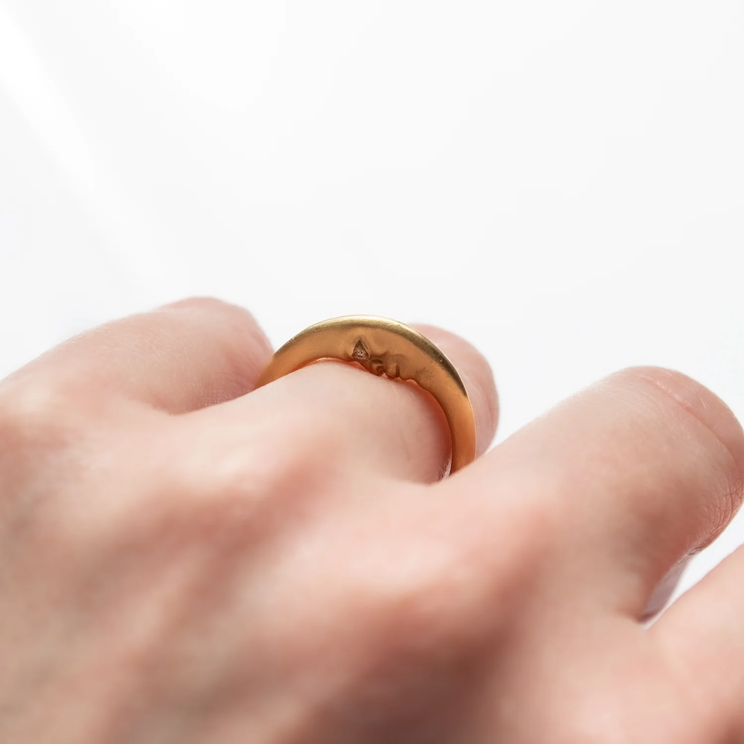 Gold Crescent Moonface Ring - Image 4