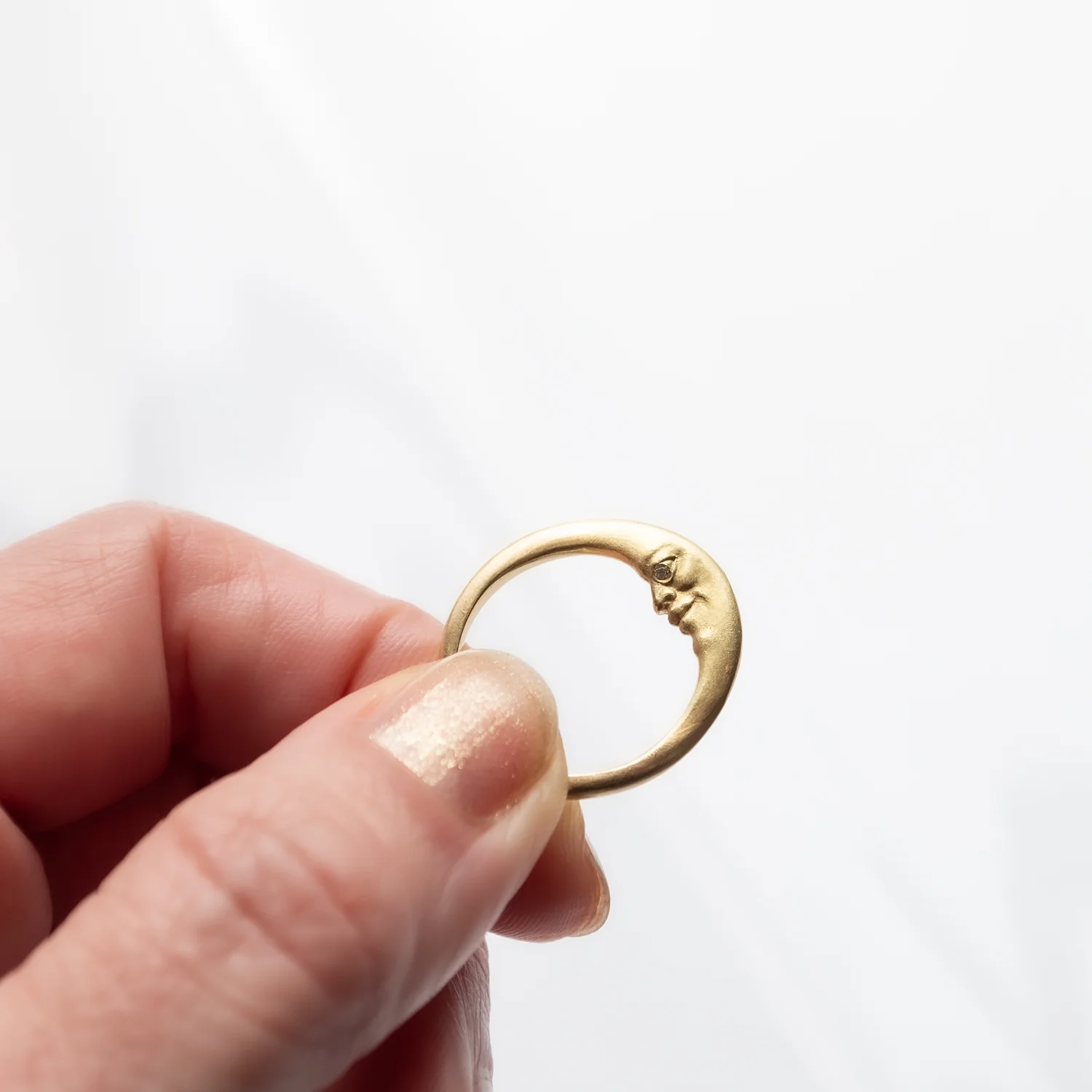 Gold Crescent Moonface Ring - Image 5