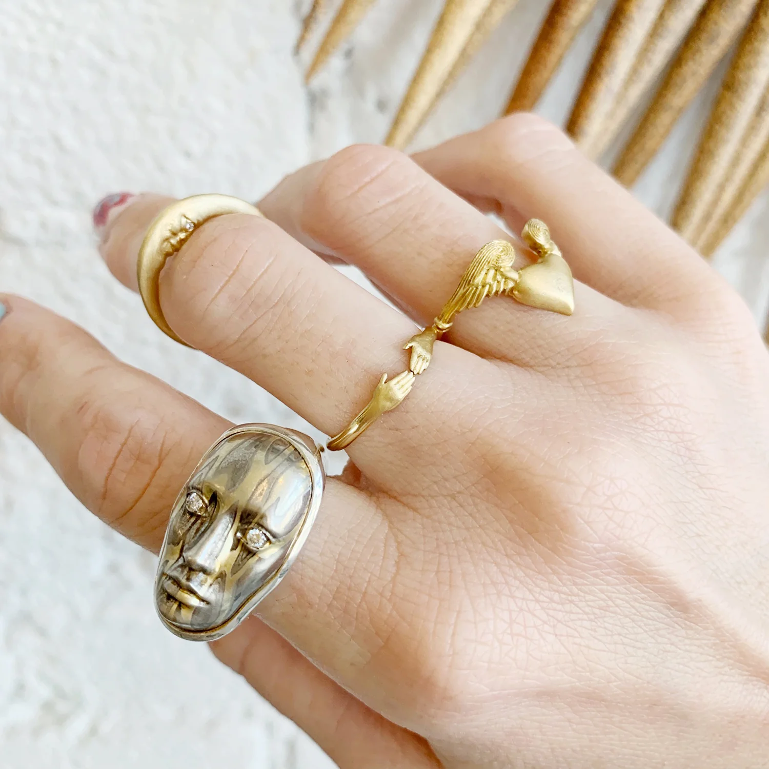 Gold Crescent Moonface Ring - Image 7