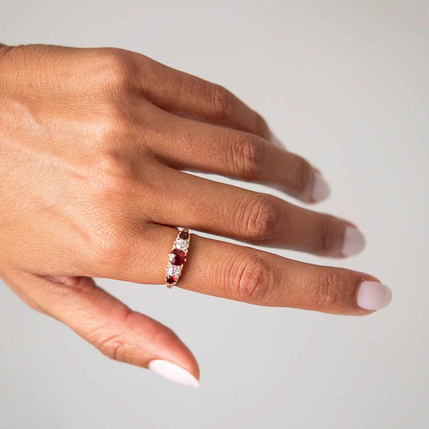 Antique Garnet & Diamond Half Hoop Ring - Image 2