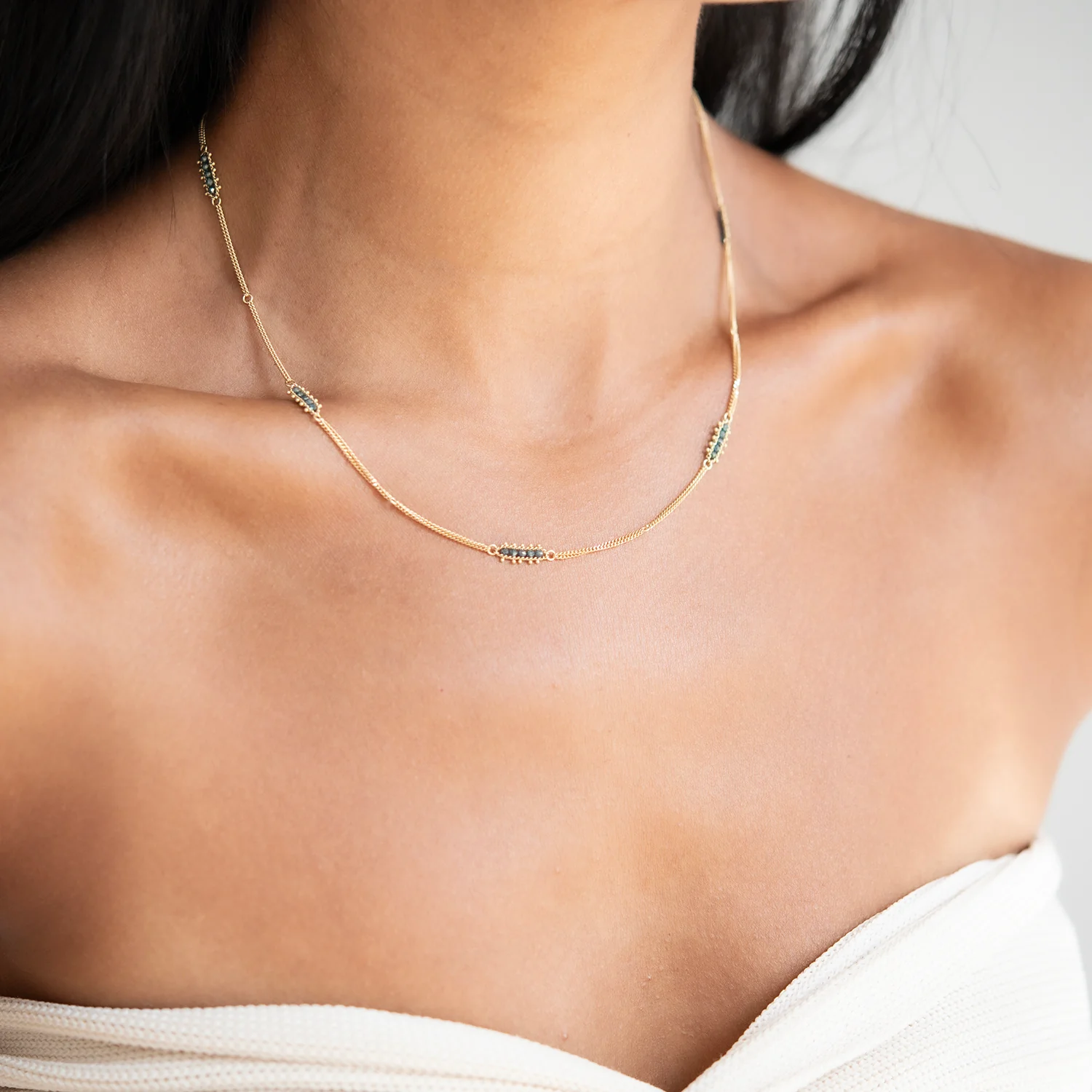 Blue Diamond Textile Station Necklace - Image 2