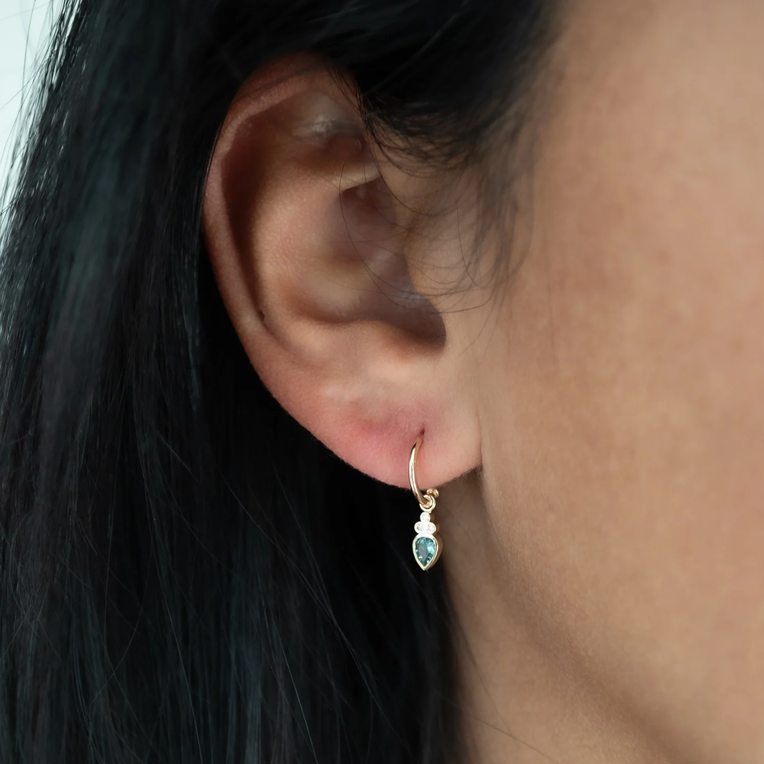 Green Tourmaline & Diamond Single Hoop - Image 2