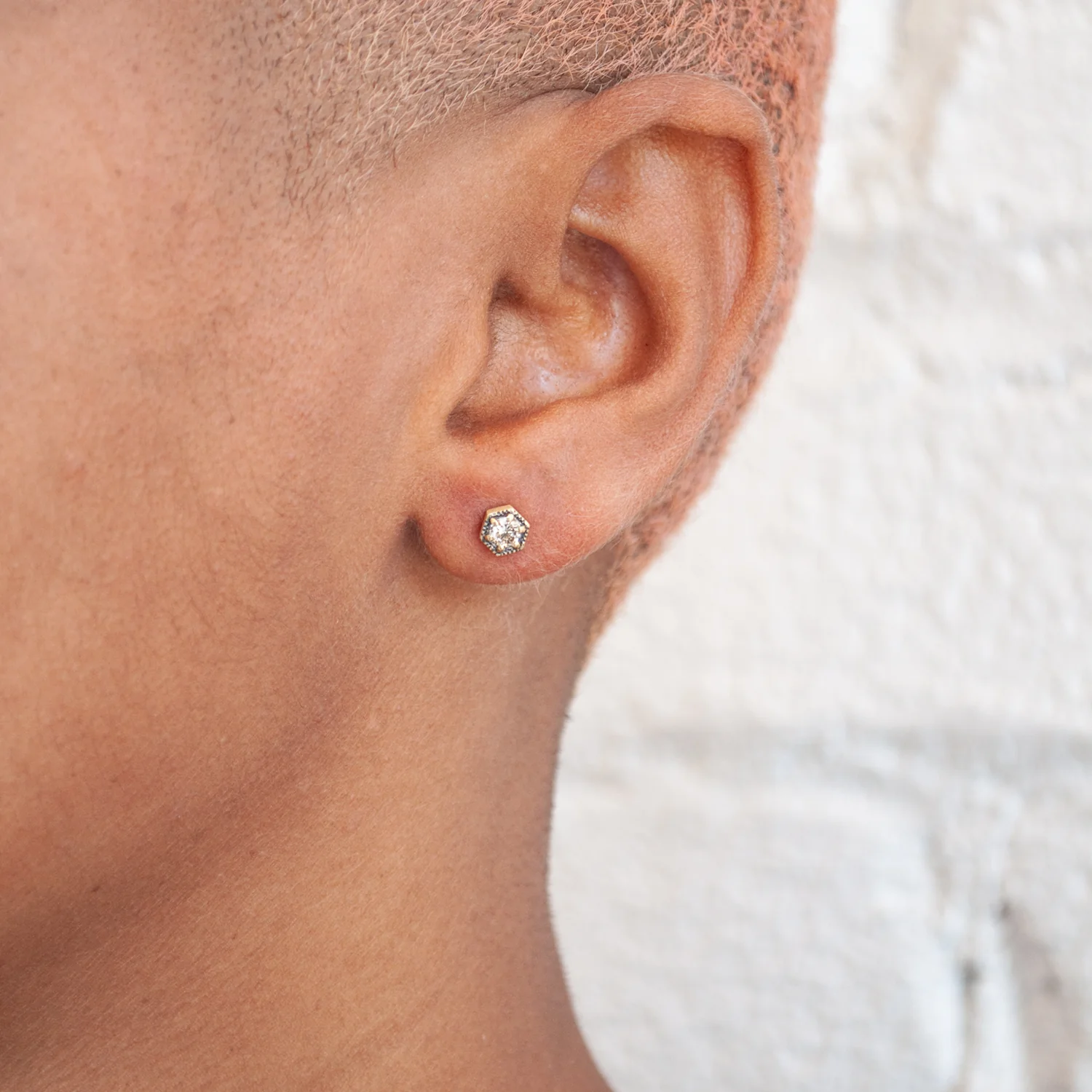 Brown Diamond Hexagon Studs - Image 2