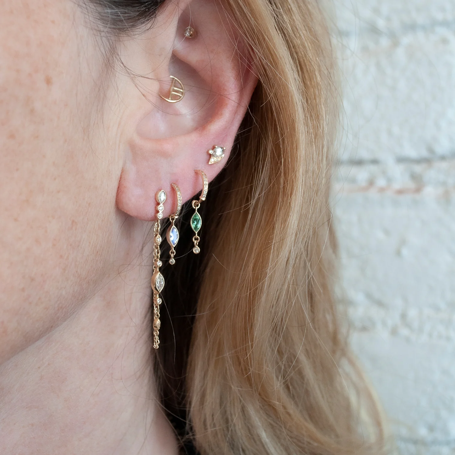 Green Tourmaline Marquise & Diamond Hoop - Image 2