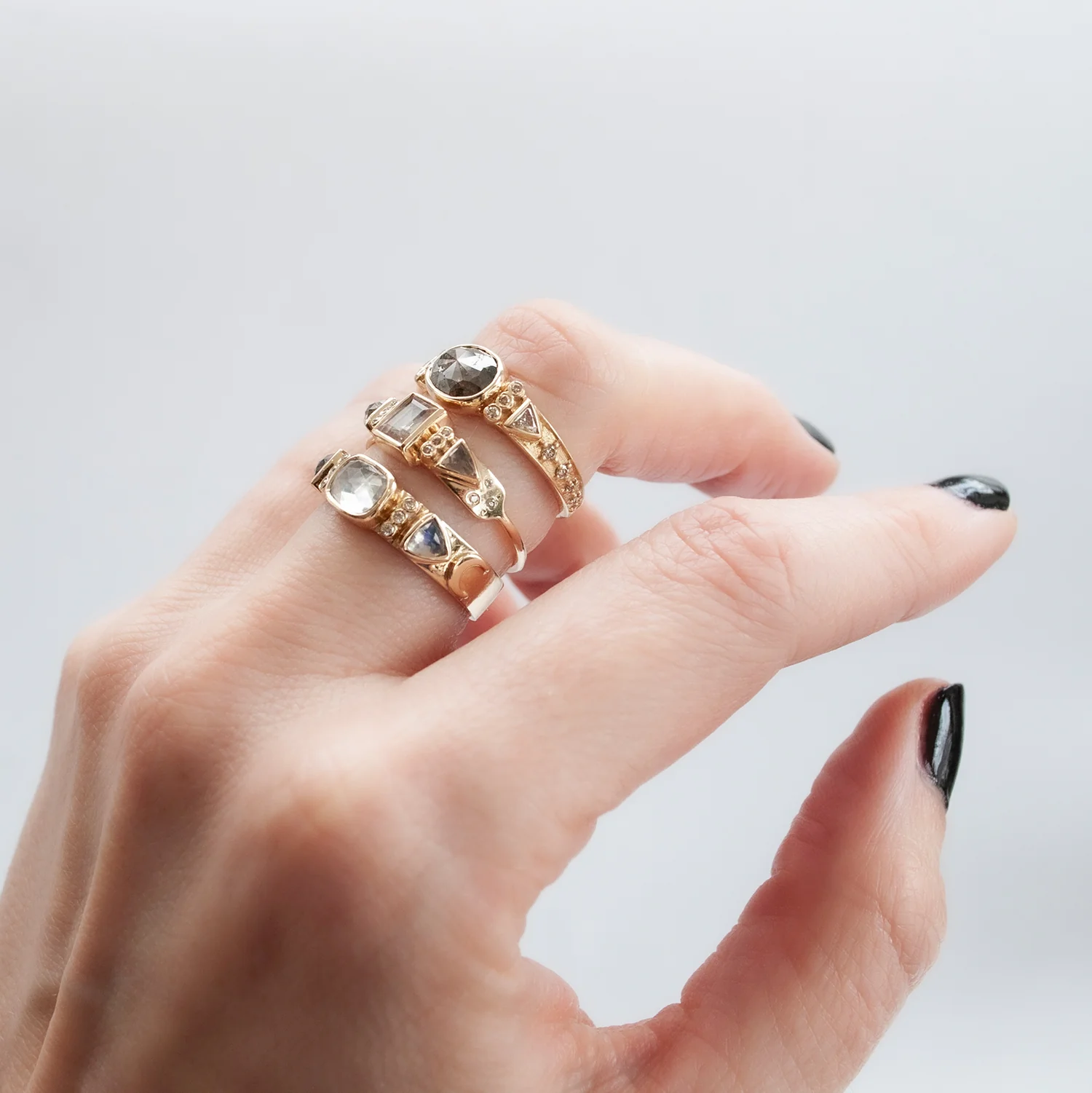 Moonstone and Diamond Crescent Totem Ring - Image 4