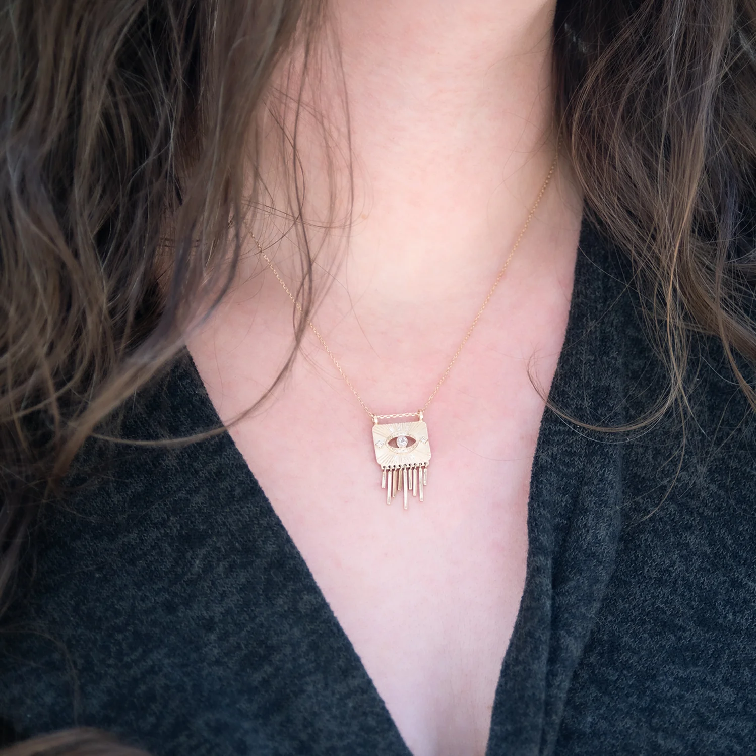 White Sapphire & Diamond Eye Fringe Necklace - Image 3