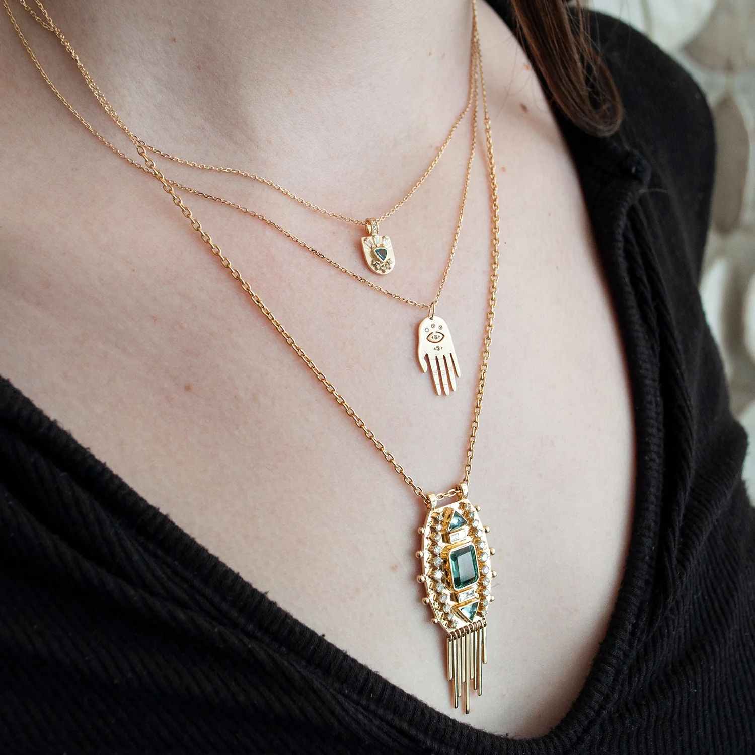 Green Tourmaline and Diamond Totem Necklace - Image 3