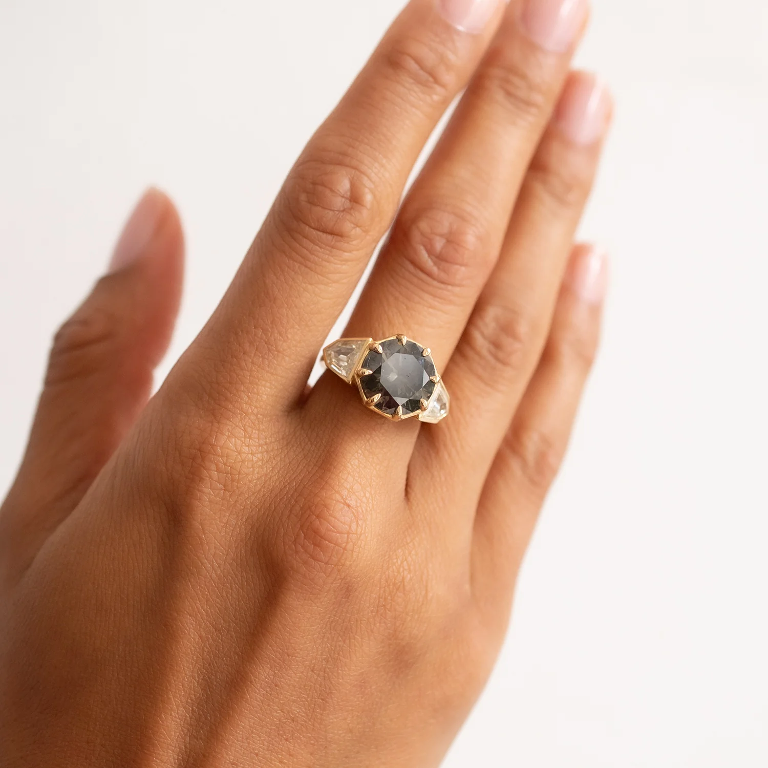 Dark Green Diamond Cathedral Ring - Image 2
