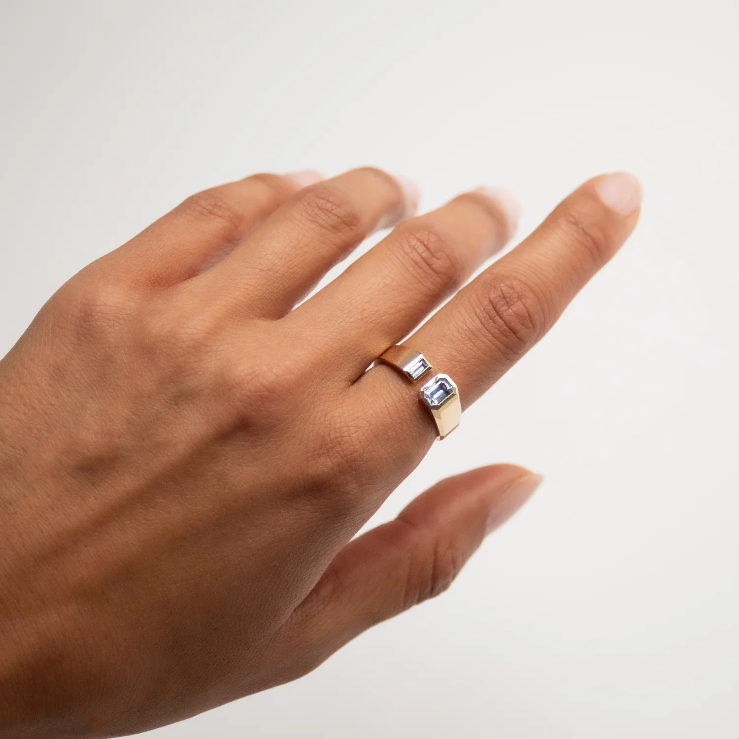 Emerald & Baguette Blue Sapphire Dyad Ring - Image 2