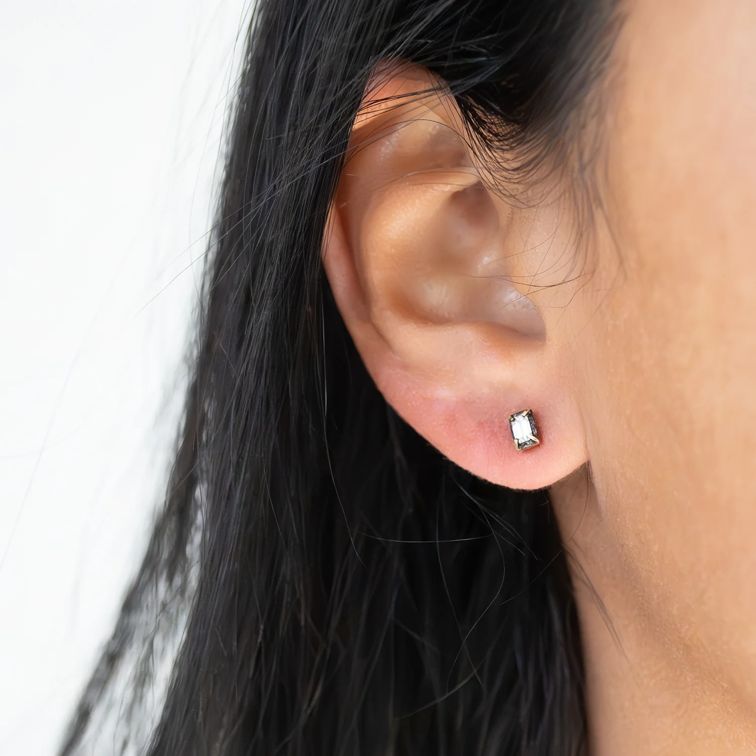 Emerald Cut Diamond Dark Halo Studs - Image 2