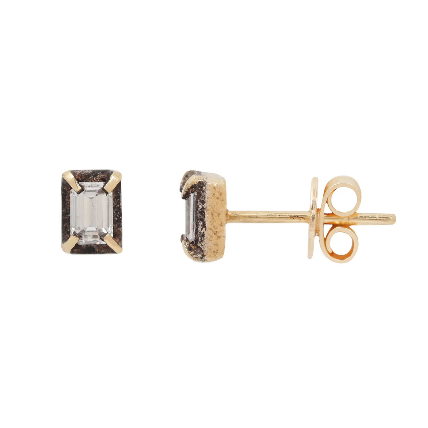 Emerald Cut Diamond Dark Halo Studs - Image 3
