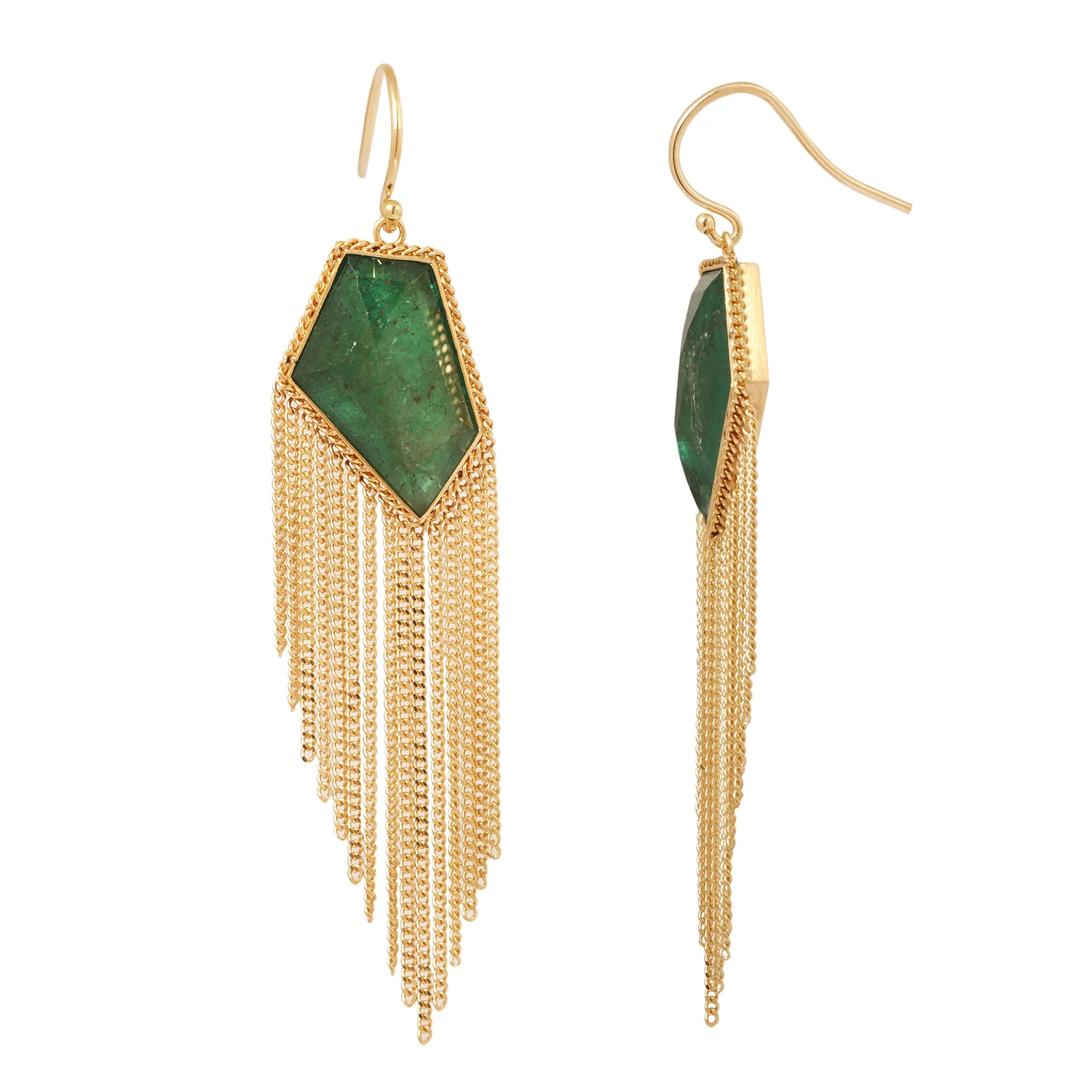 Emerald Gold Tassel Earrings - Image 3