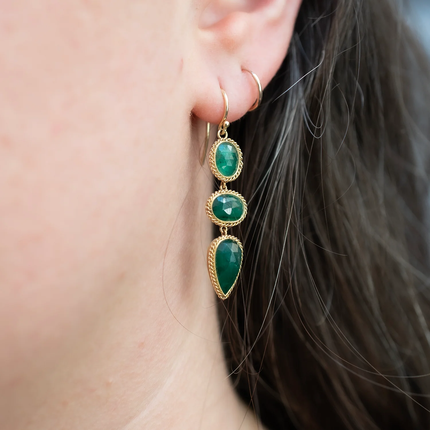 Emerald Triple Drop Earrings - Image 2