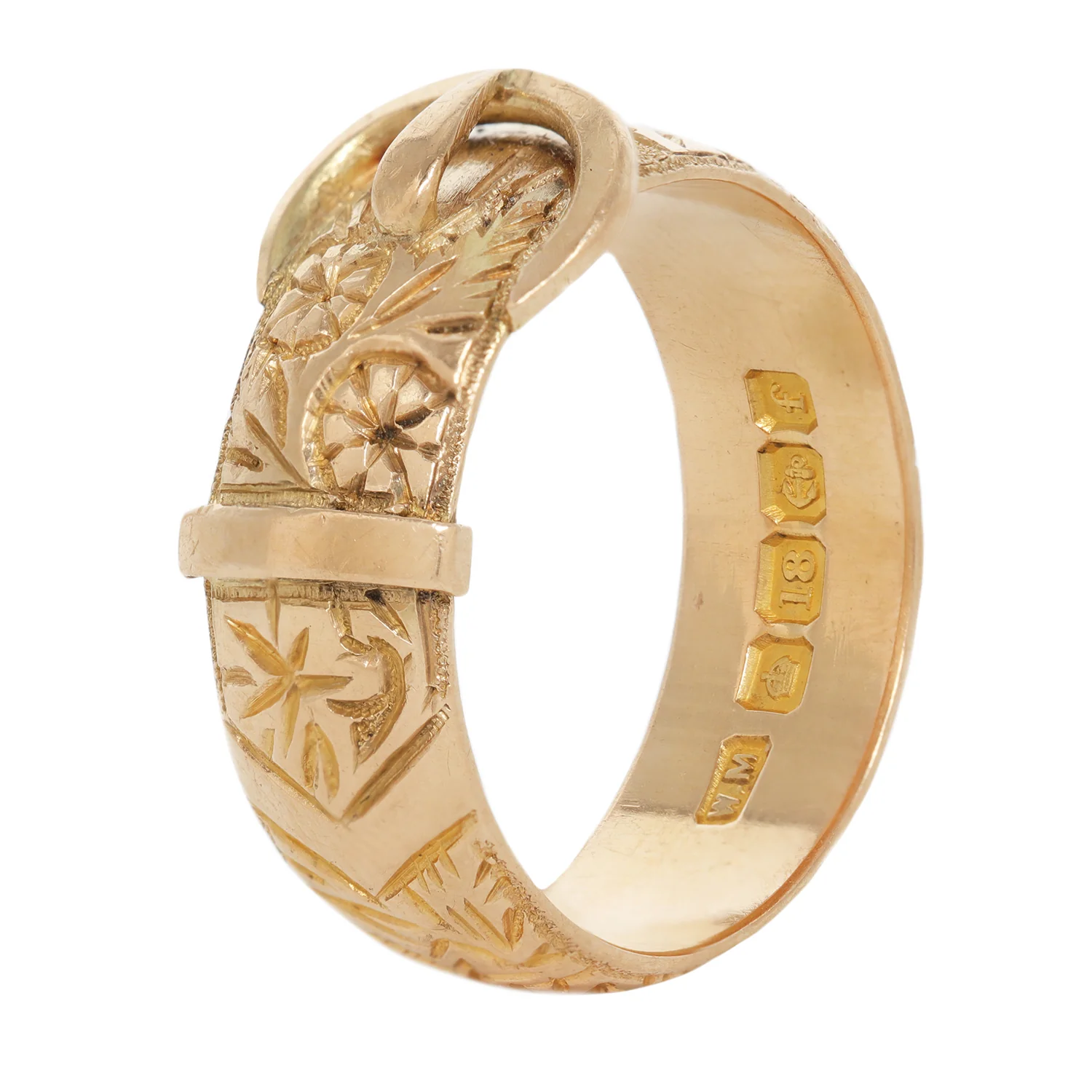 Gold Floral Engraved Buckle Ring - Image 5