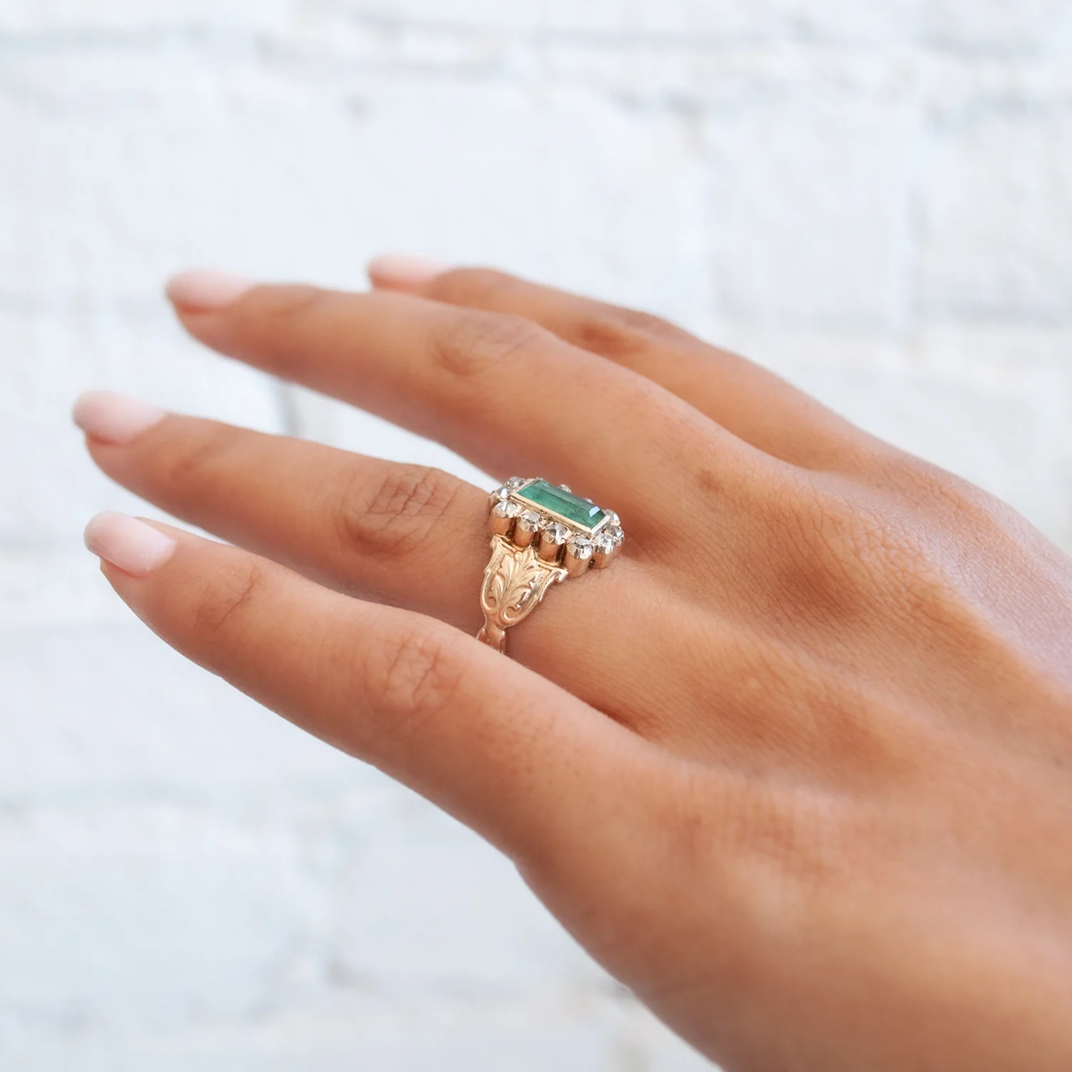 Georgian Emerald Halo Ring - Image 6