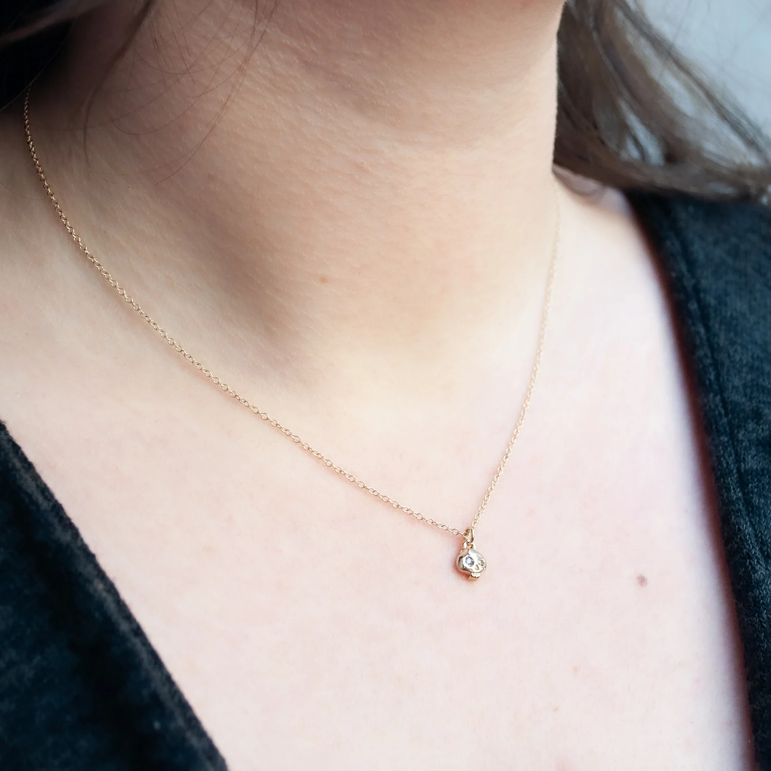 Gold Diamond Eye Skull Necklace - Image 2