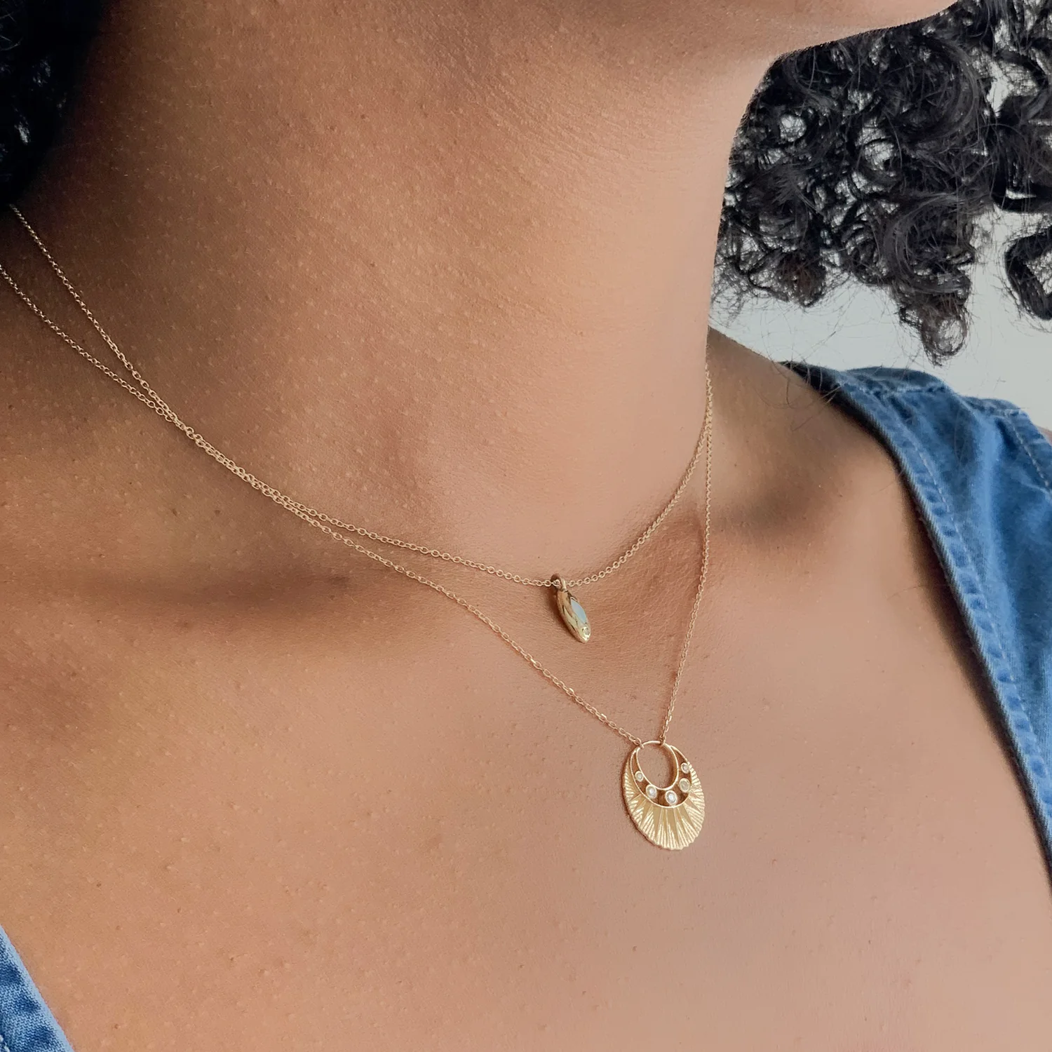 Five Diamond Moon Crescent Necklace - Image 3