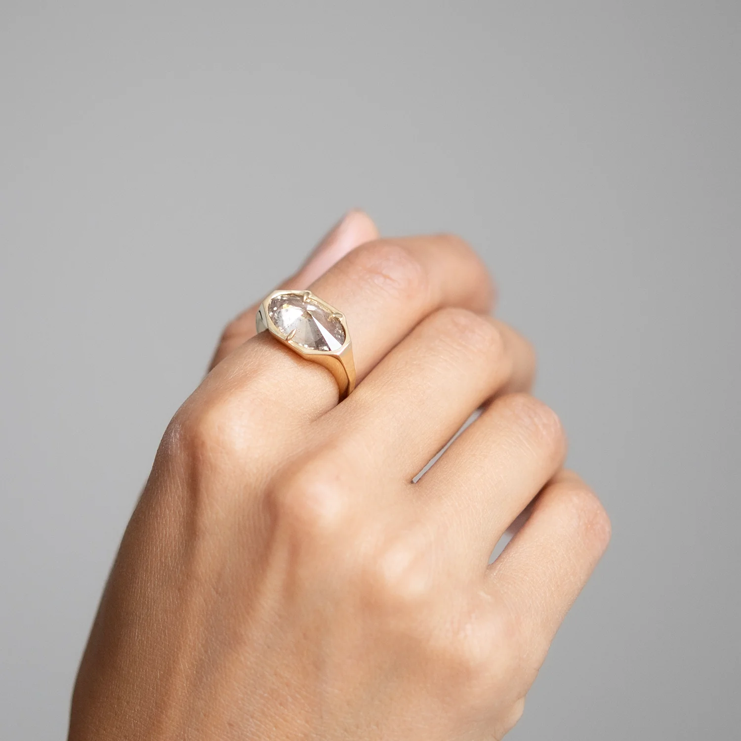 Golden Diamond Marquise Signet Ring - Image 6