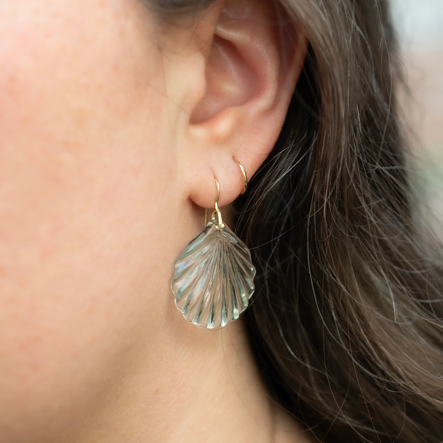 Green Amethyst Stone Fan Earring - Image 2