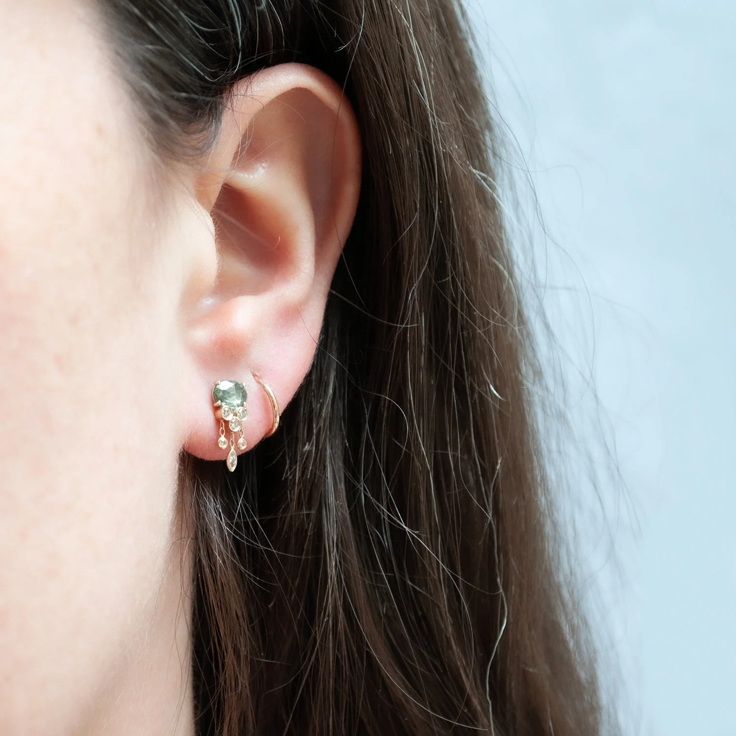 Green Sapphire & Diamond Jellyfish Earrings - Image 2