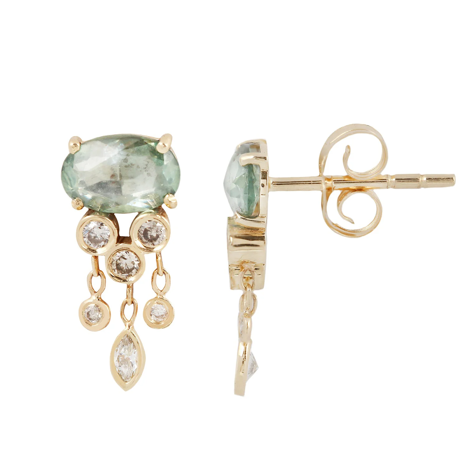 Green Sapphire & Diamond Jellyfish Earrings - Image 3