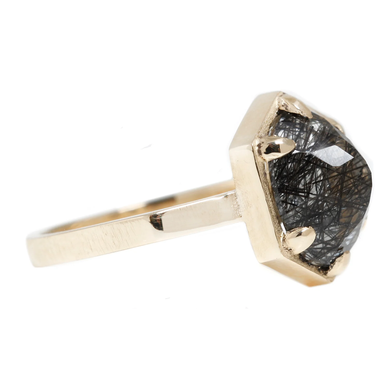 Black Tourmalated Hexagon Quartz Ring - Image 3
