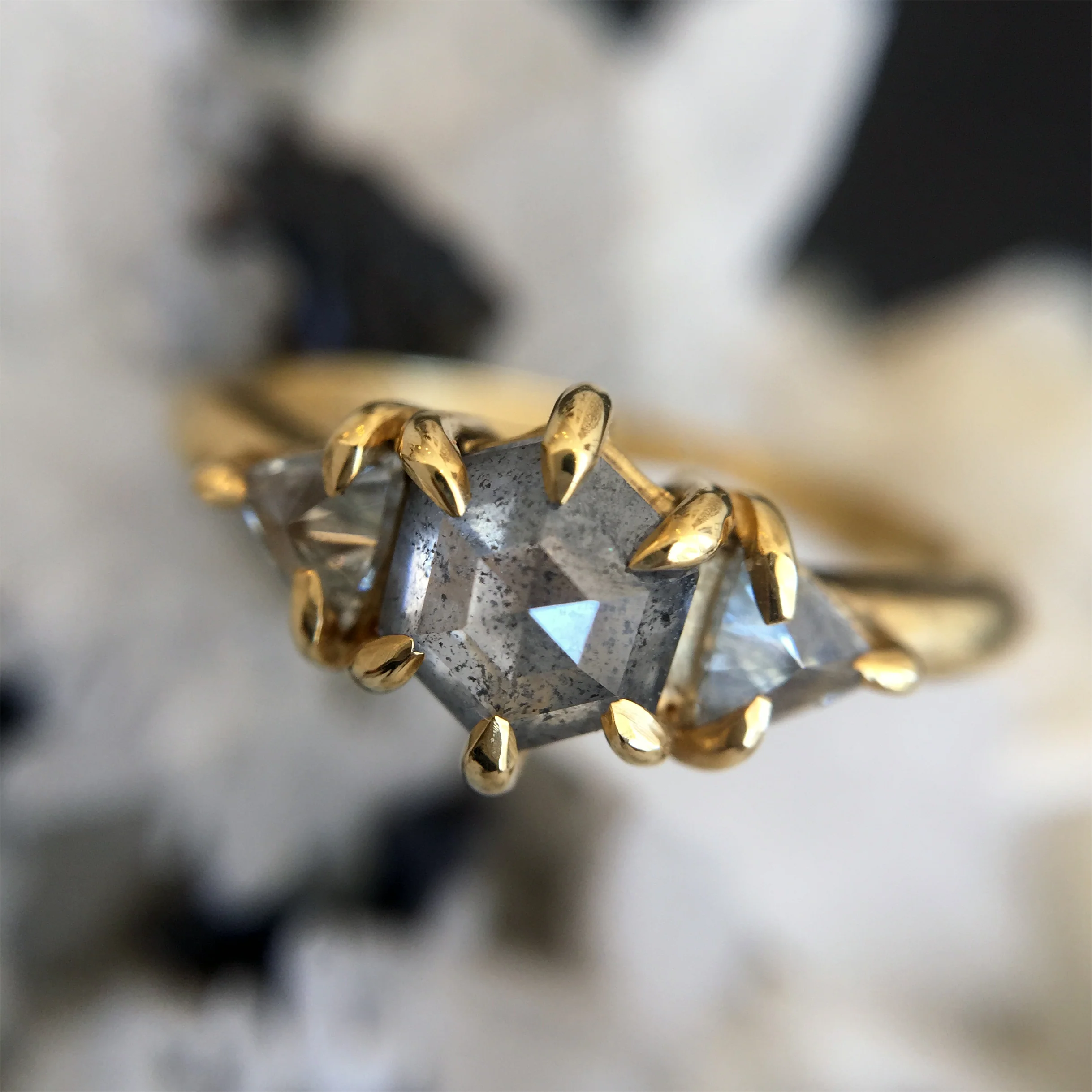 Hexagon Three Diamond Ring - Image 4