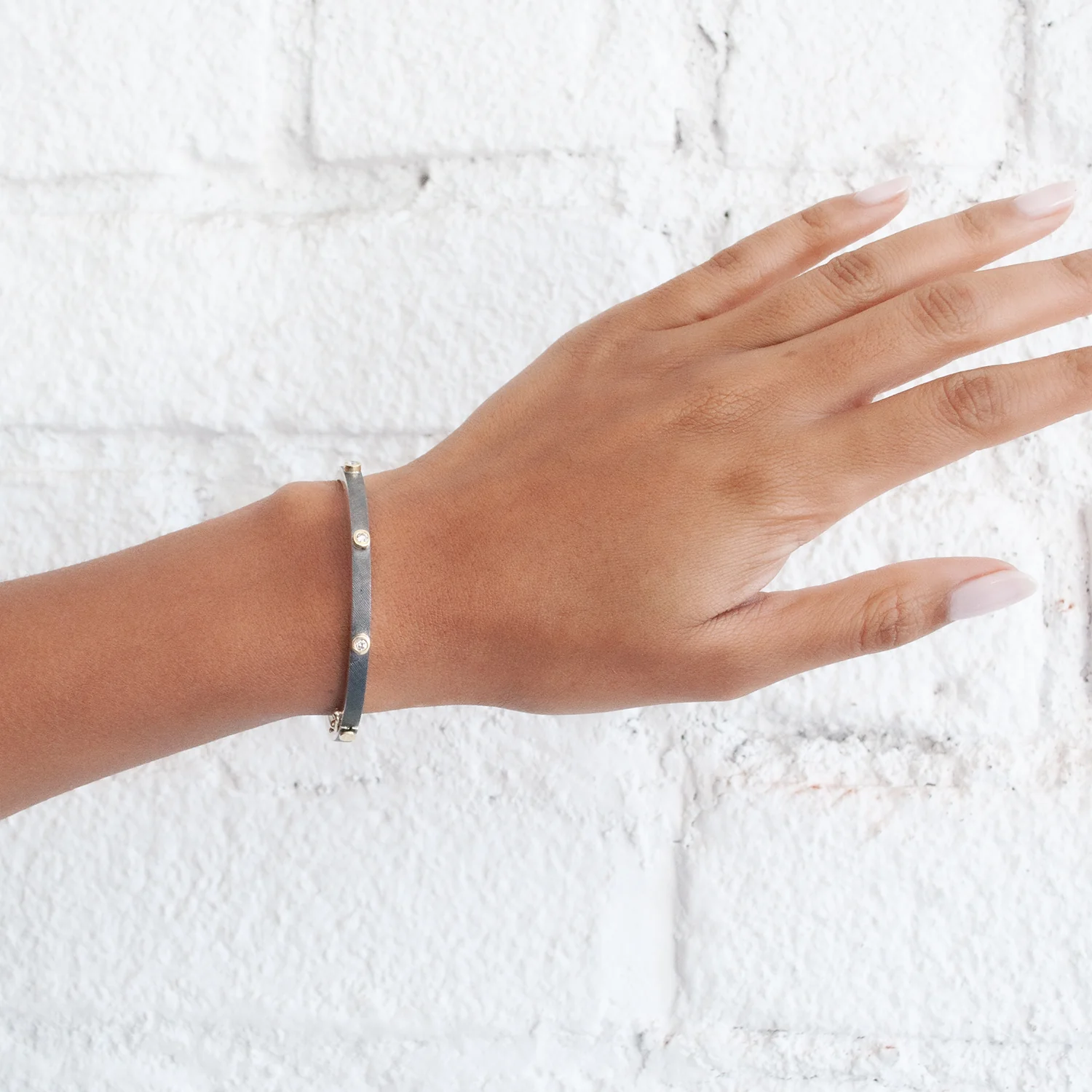 Junia Silver Three Diamond Bangle - Image 2