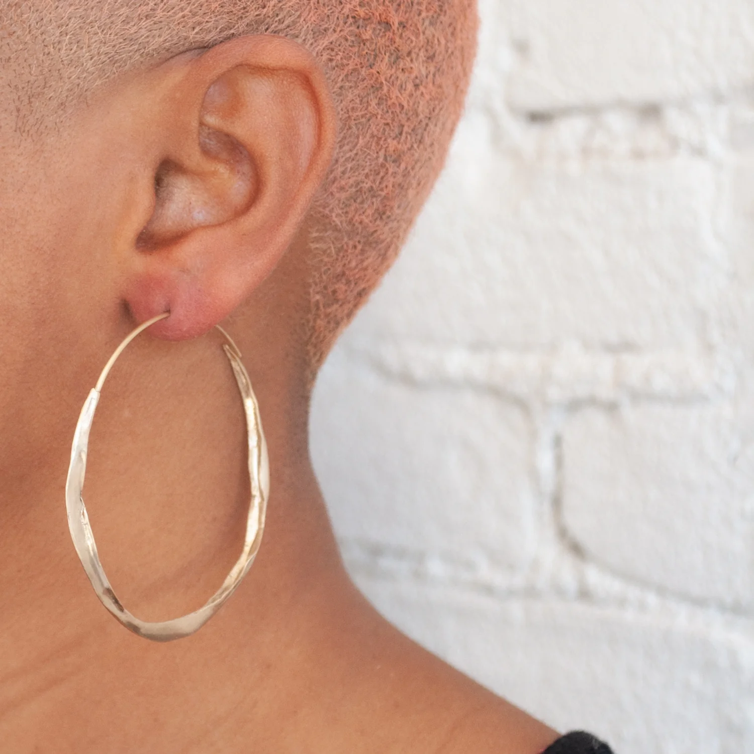 Large Gold Crinkle Hoops - Image 2