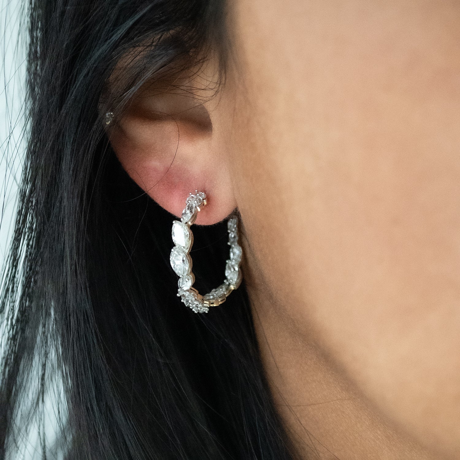 Large Marquise Diamond Hoops - Image 2