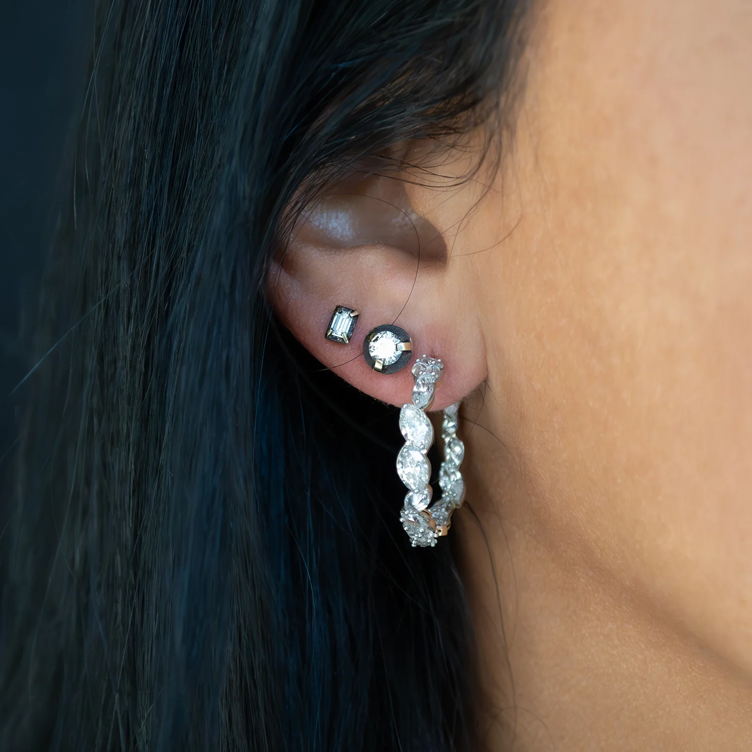 Large Marquise Diamond Hoops - Image 4