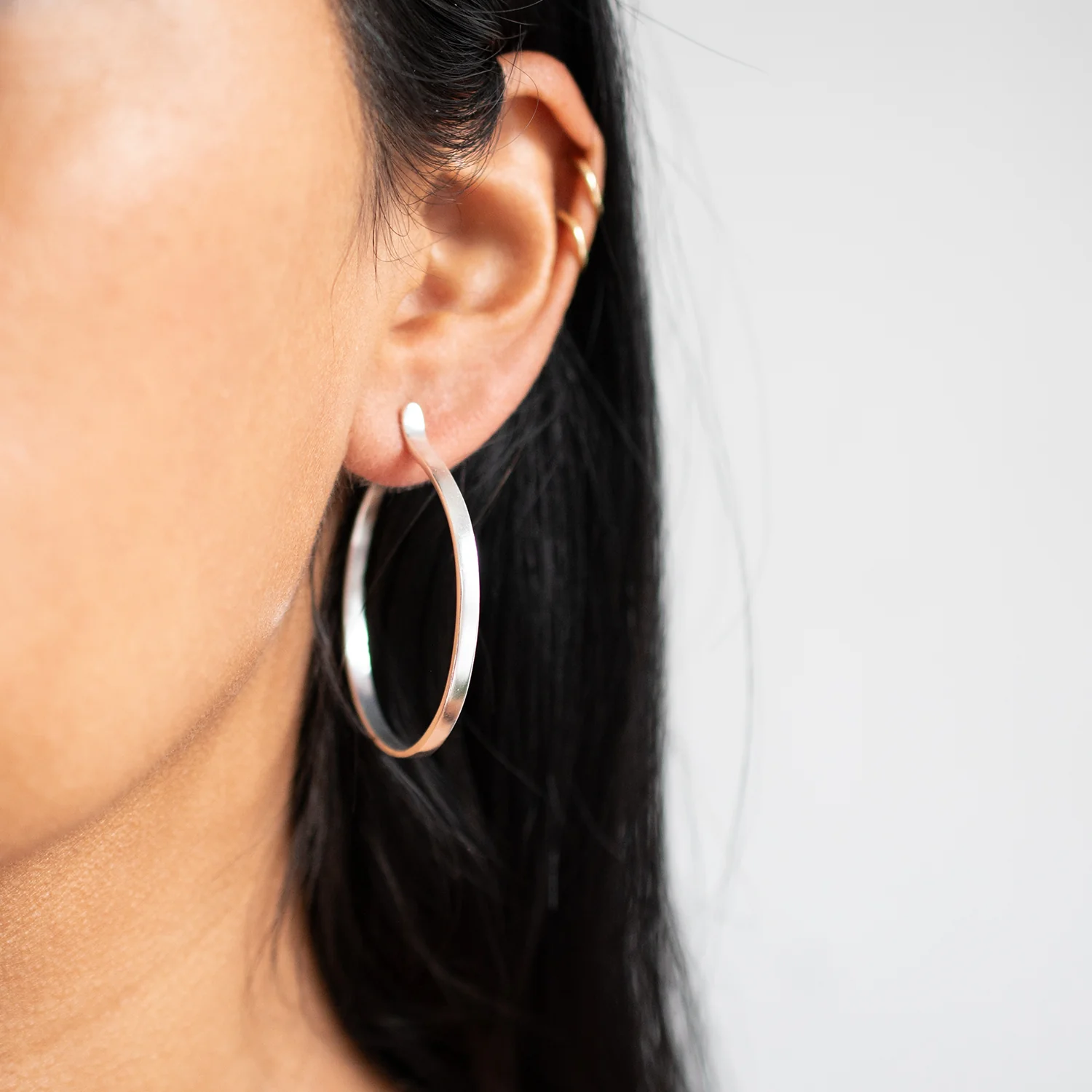 Large Plain Silver Hoops - Image 2