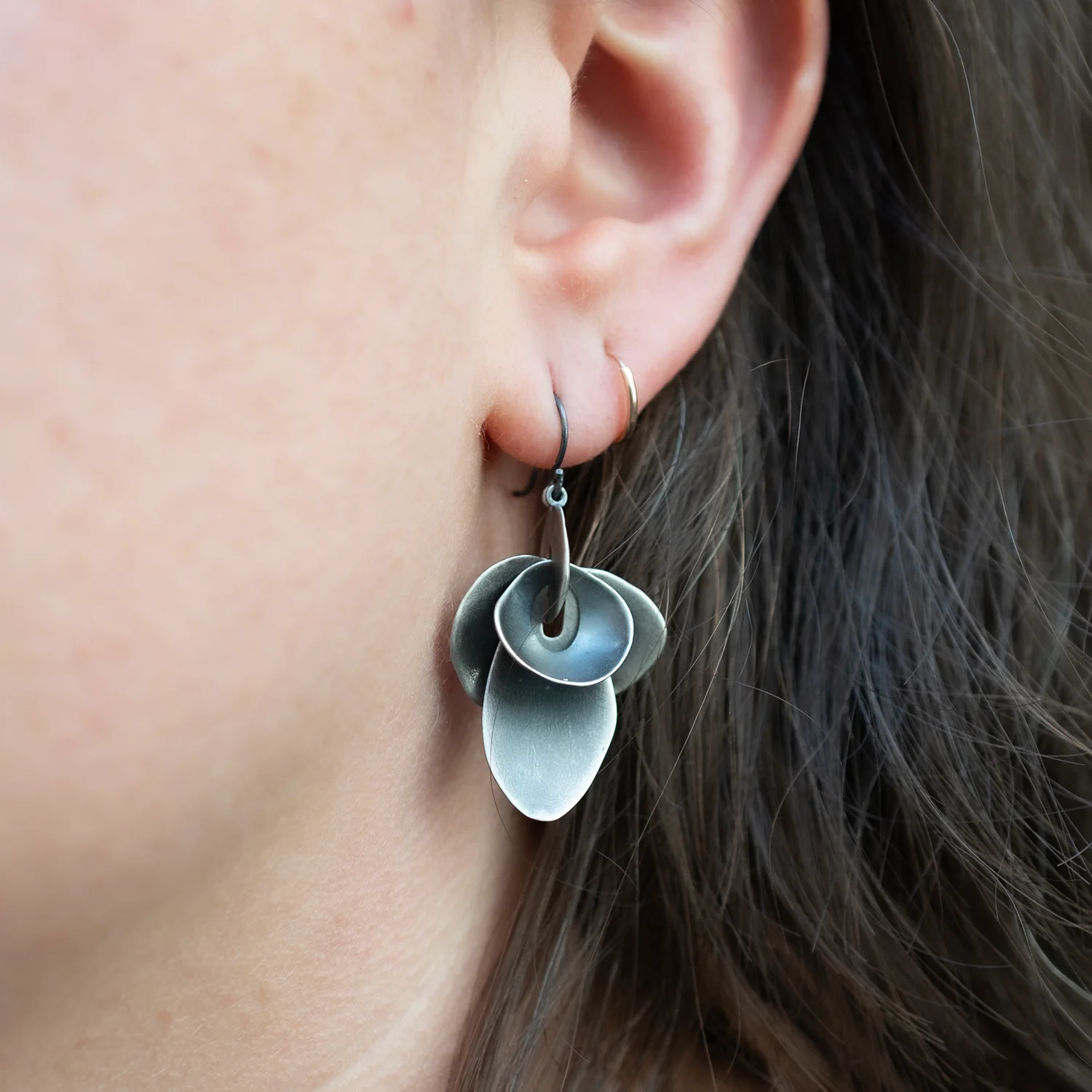 Large Silver Orchid Earrings - Image 2