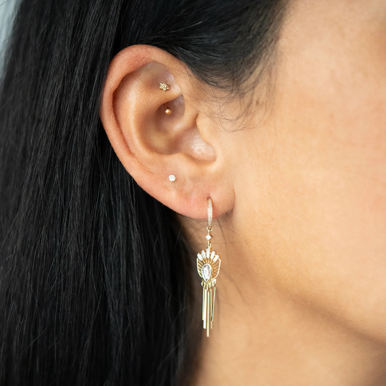 Light Gray Tourmaline Shield Dangling Earrings - Image 2