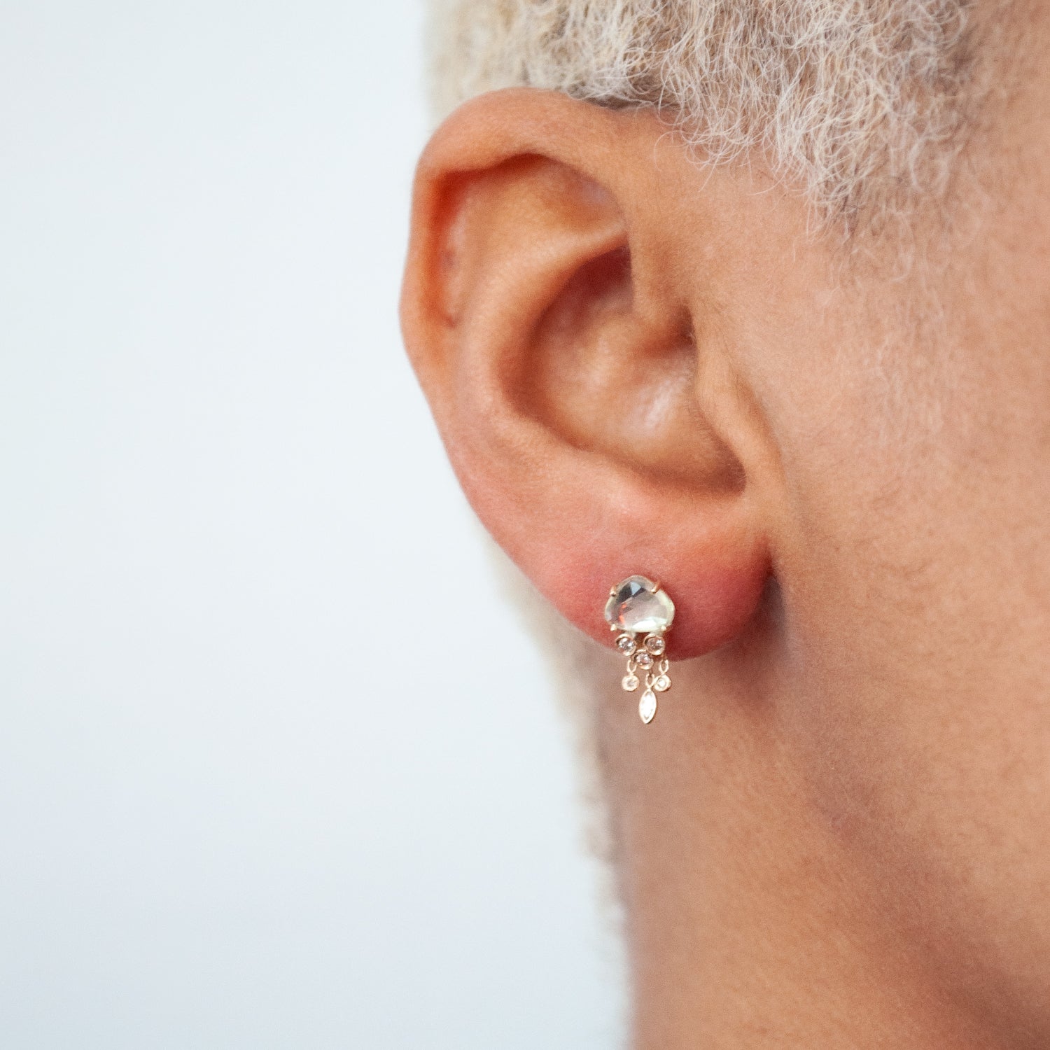 Light Green Sapphire & Diamond Jellyfish Earrings - Image 2