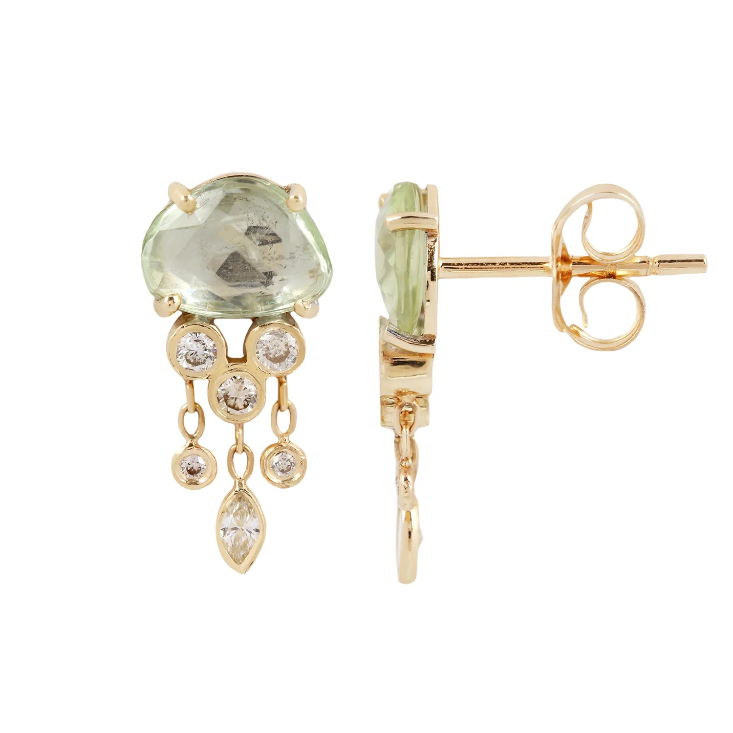 Light Green Sapphire & Diamond Jellyfish Earrings - Image 3