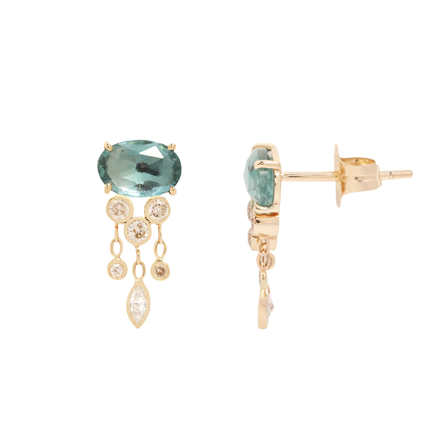 Teal Tourmaline & Diamond Jellyfish Earrings - Image 2