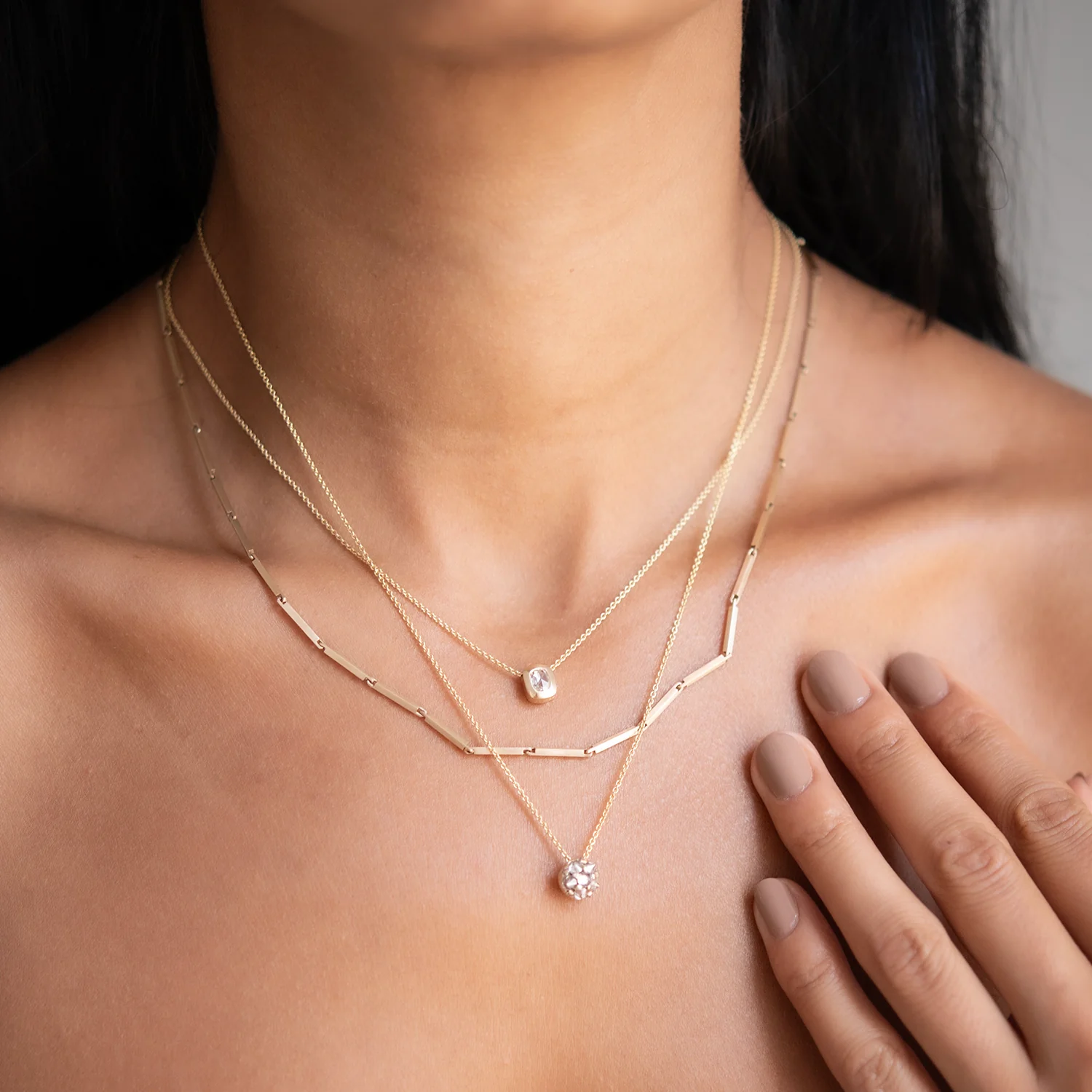 Single Diamond Block Necklace - Image 5