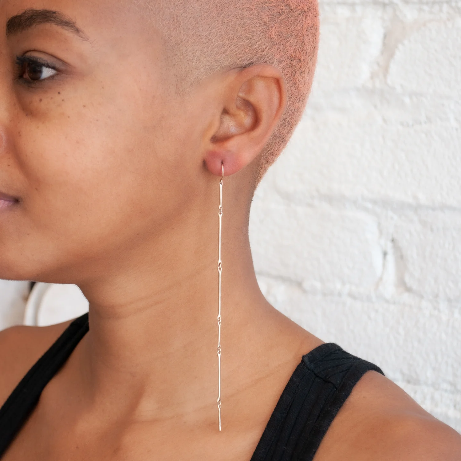 Long Gold Cast Line Earrings - Image 2