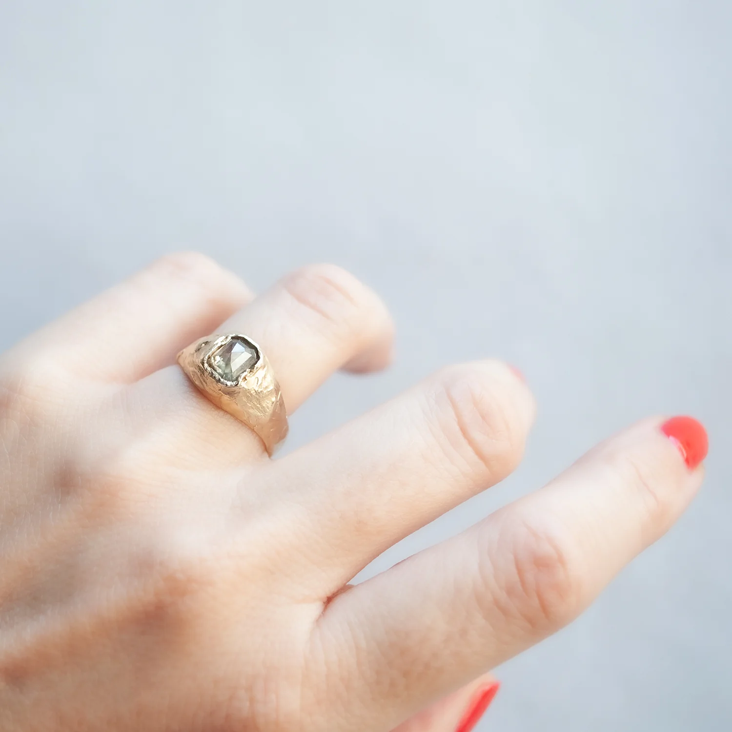 LX Gray Diamond Organic Signet Ring - Image 2