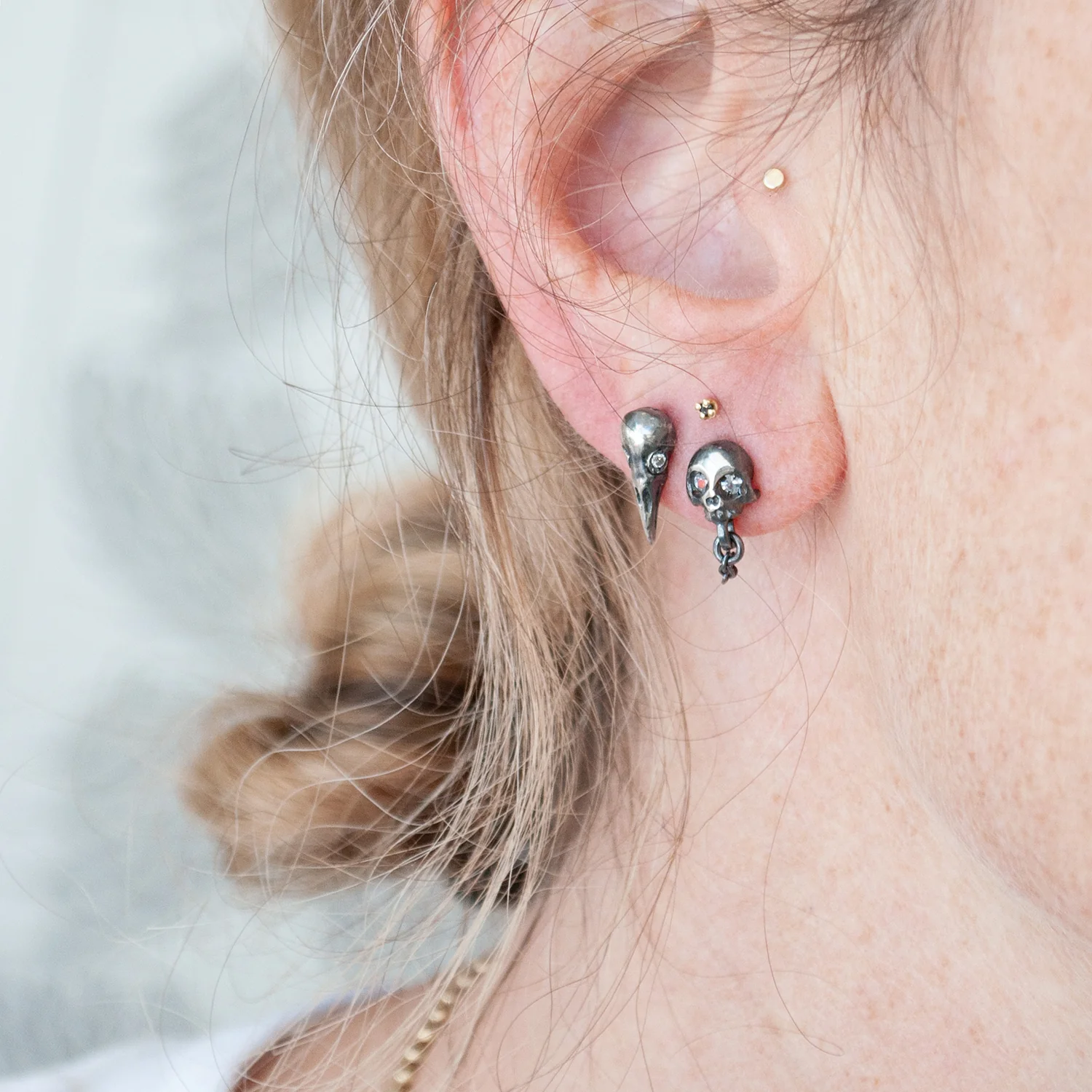 Silver Skull + Chain Earrings - Image 3