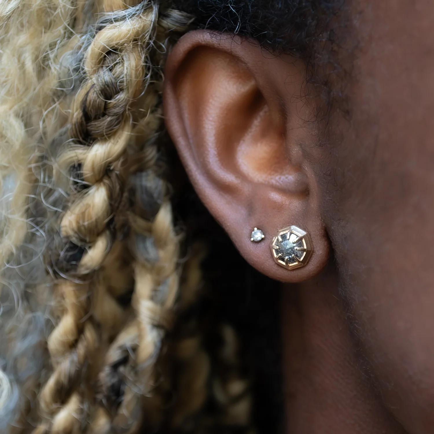 Misty Gray Diamond Octagon Studs - Image 2