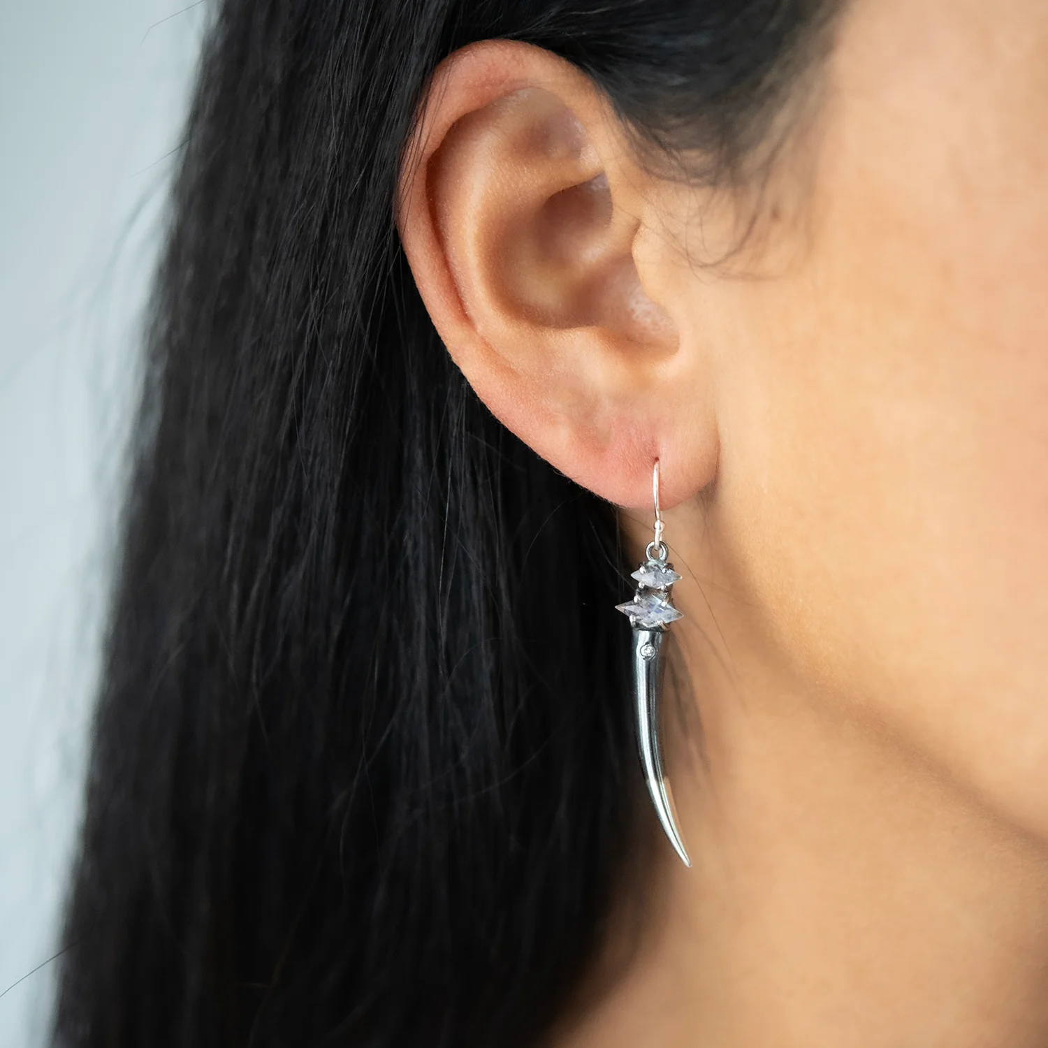 Moonstone & Diamond Torch Earrings - Image 2