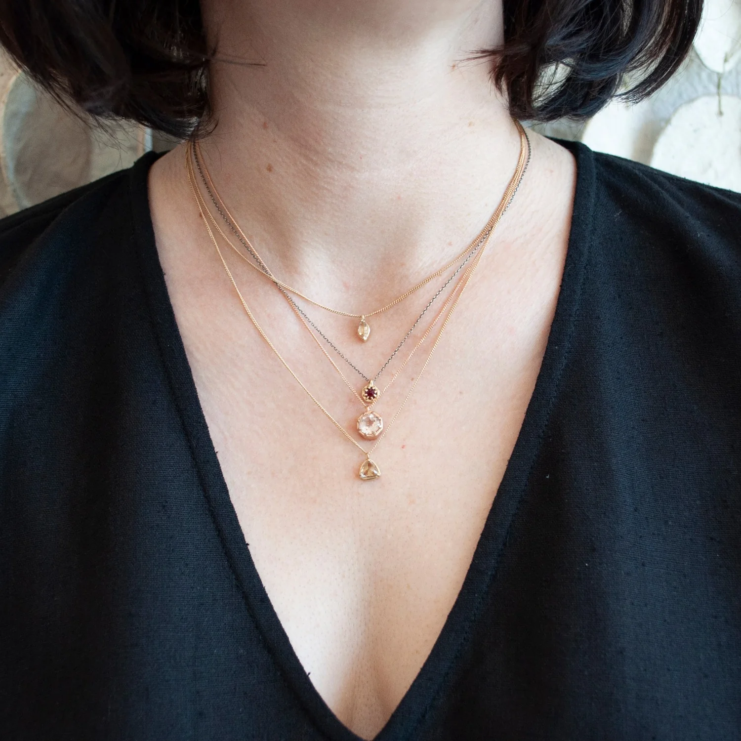 Gold Morganite Trillion Necklace - Image 2