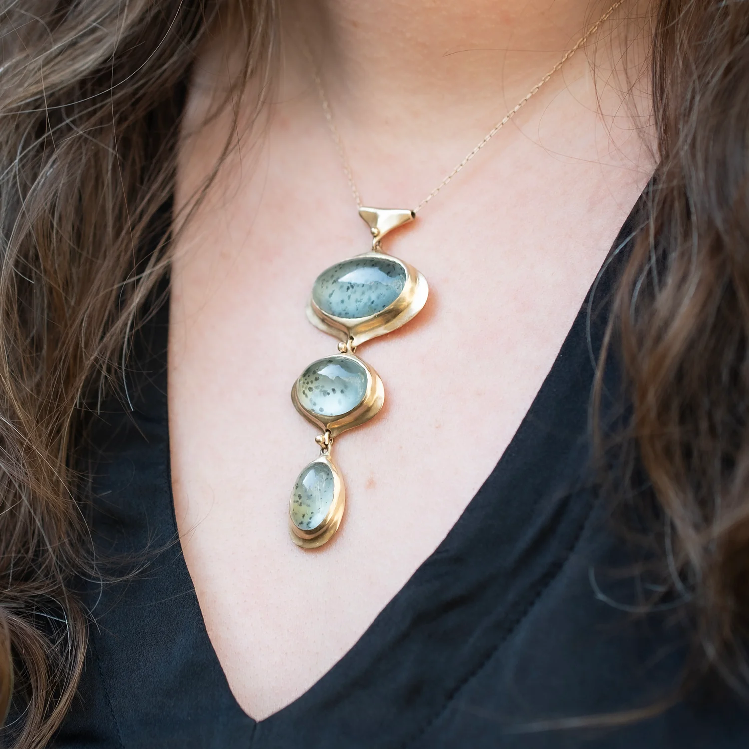 Moss Aqua Three Drop Bead Necklace - Image 2