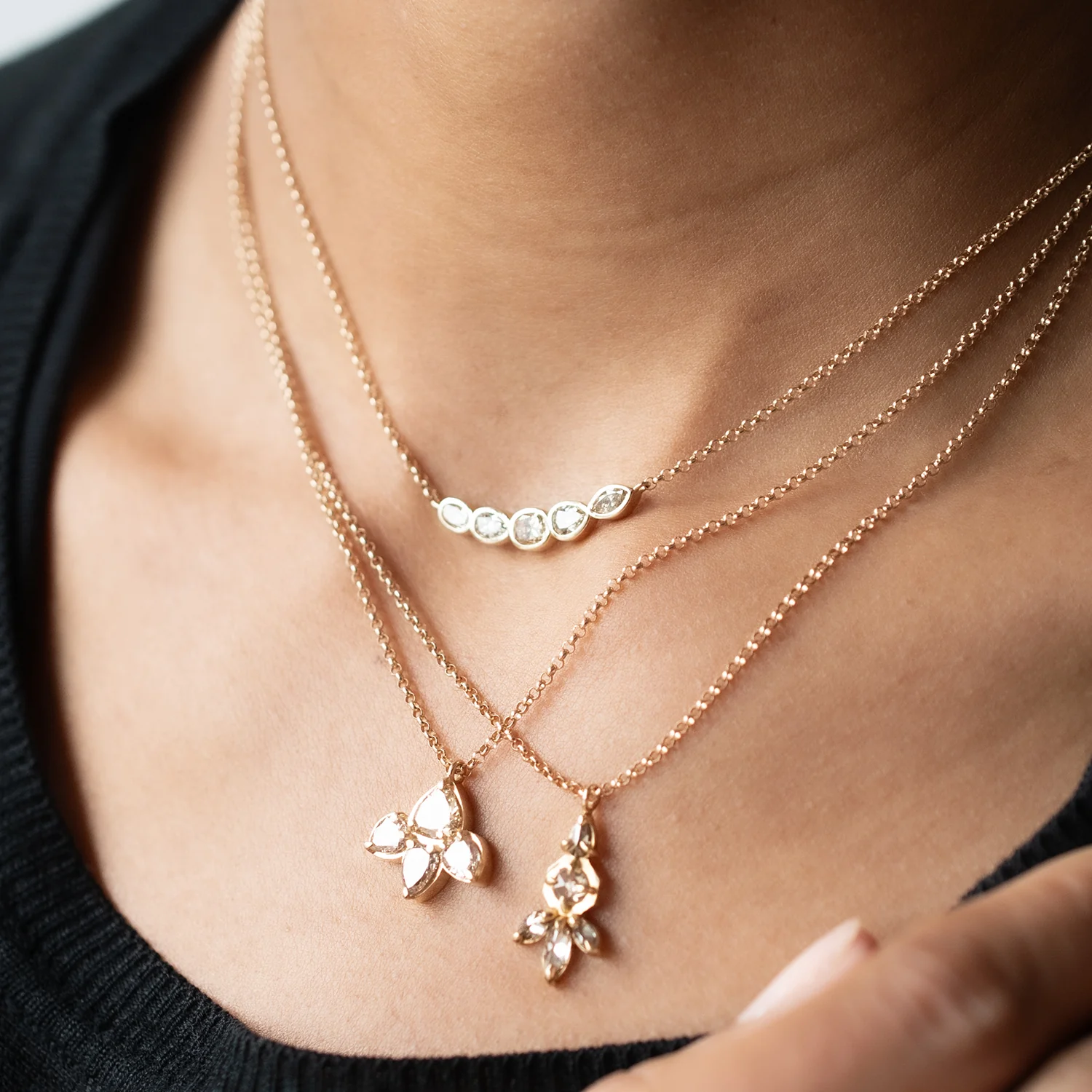 Multi Diamond Drop Necklace - Image 5