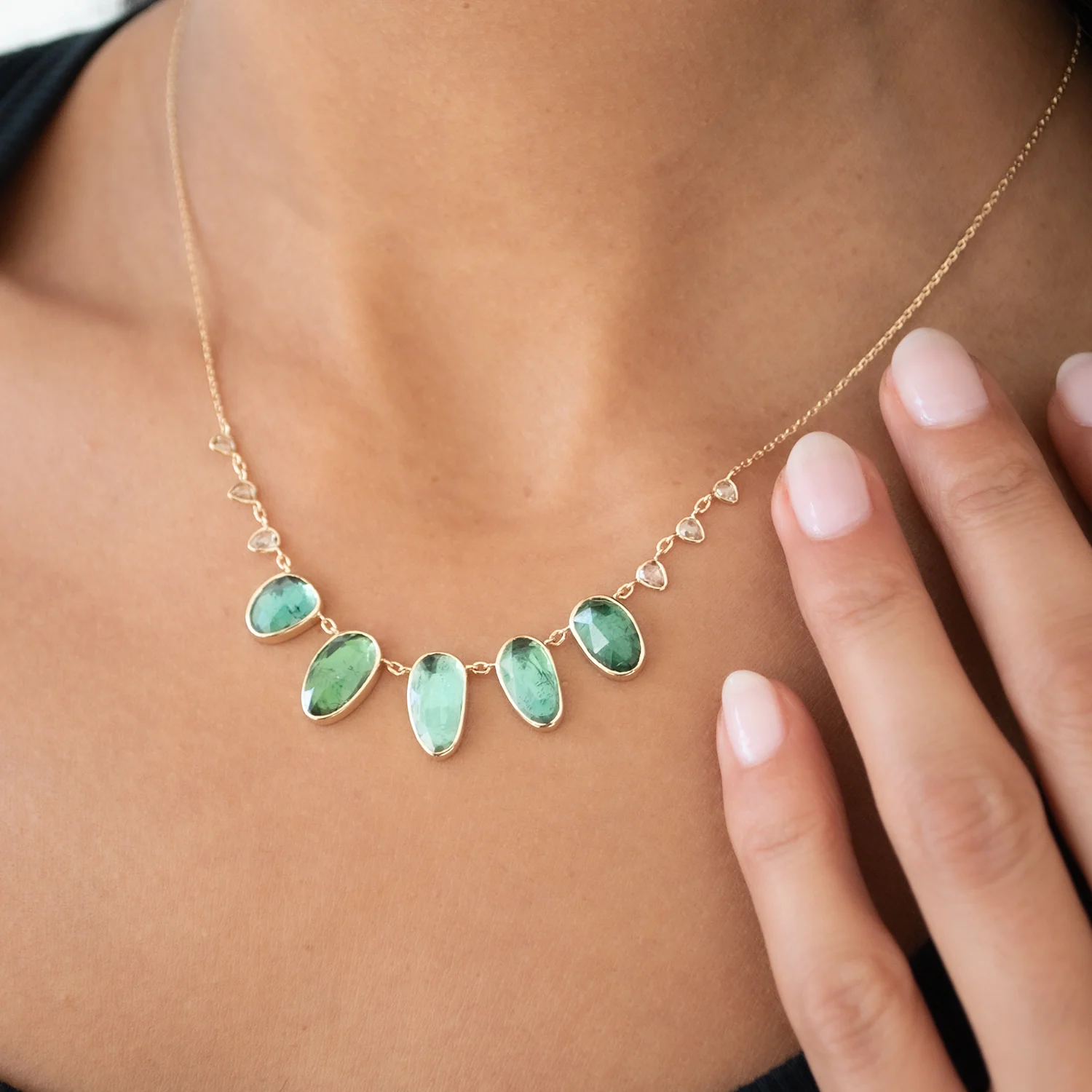 Multi Green Tourmaline & Diamond Necklace - Image 2