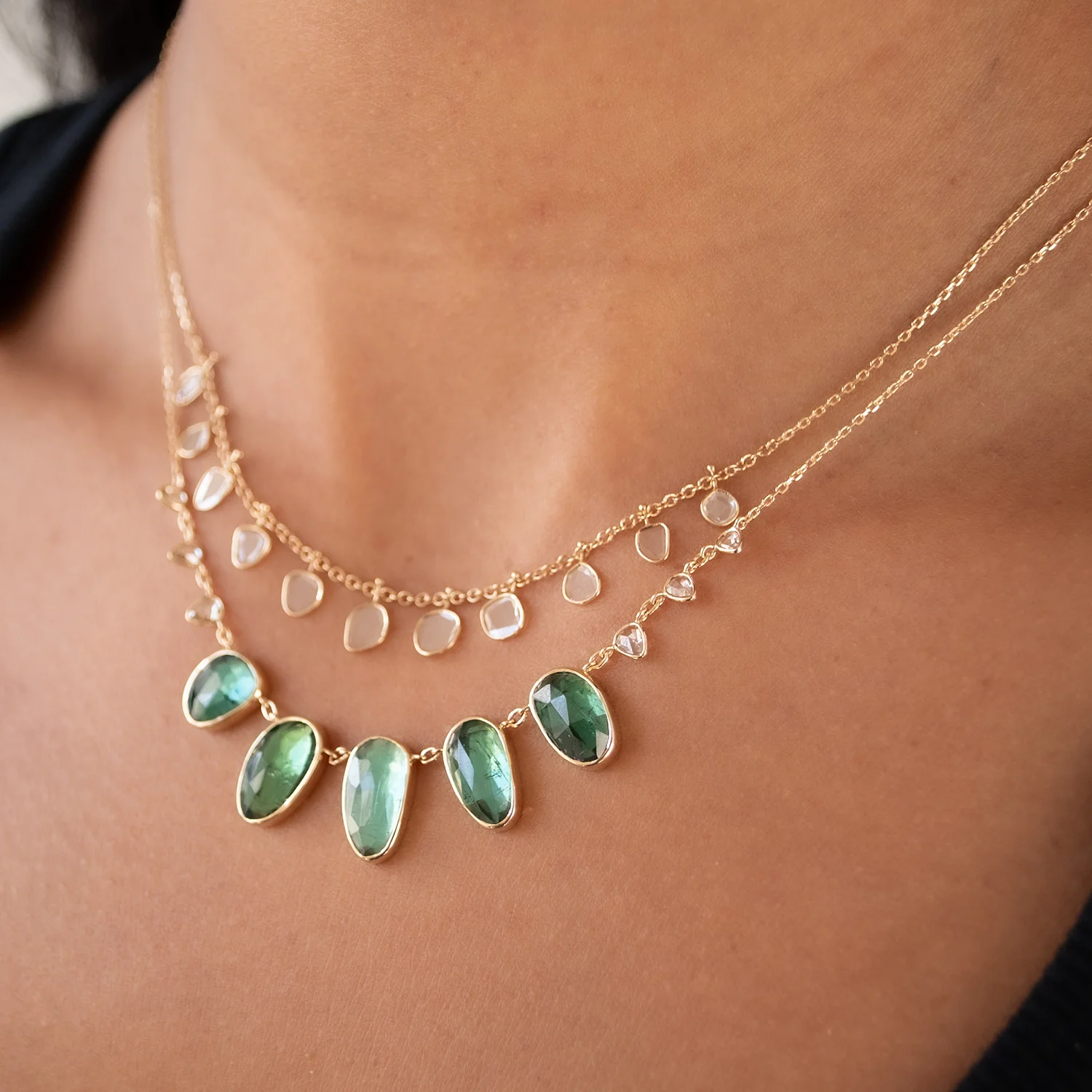 Multi Green Tourmaline & Diamond Necklace - Image 5