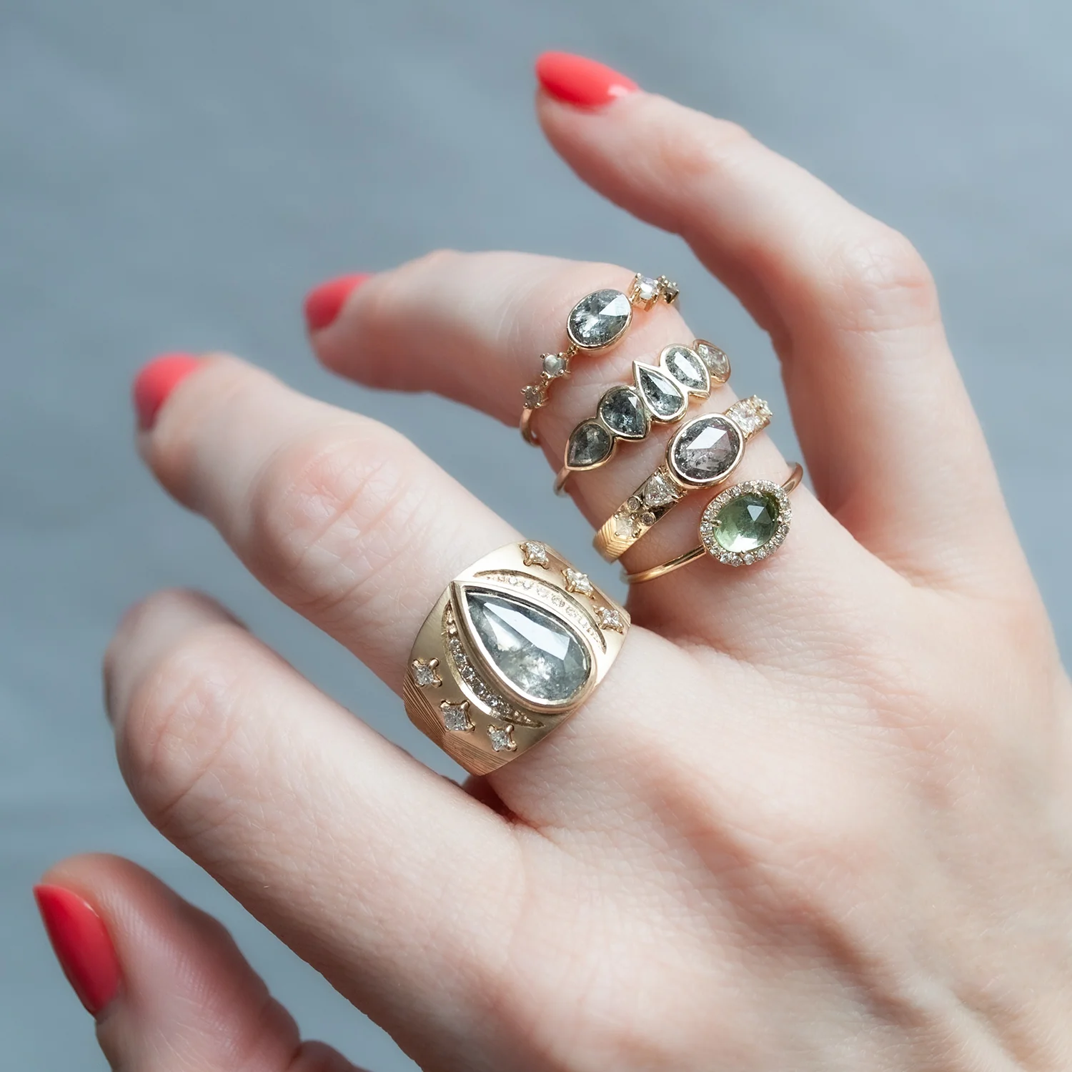 Multi Rose Cut Gray Diamond Ring - Image 6