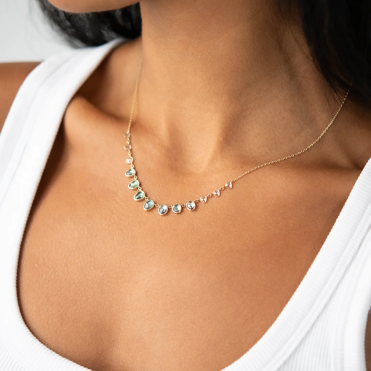 Multi Teal Sapphire & Diamond Necklace - Image 2
